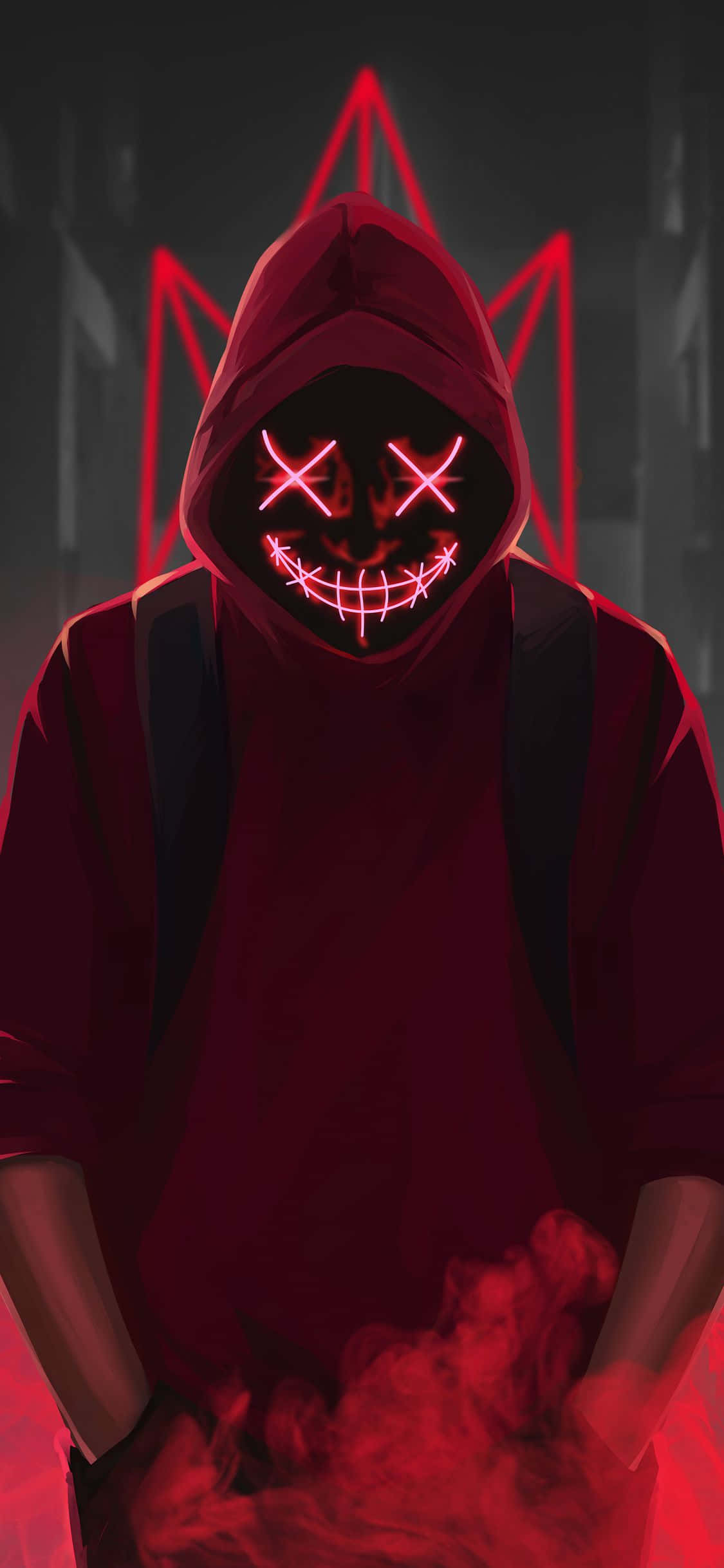 Red iPhone X, red hoodie, glowing X eyes, Full HD Phone Wallpaper