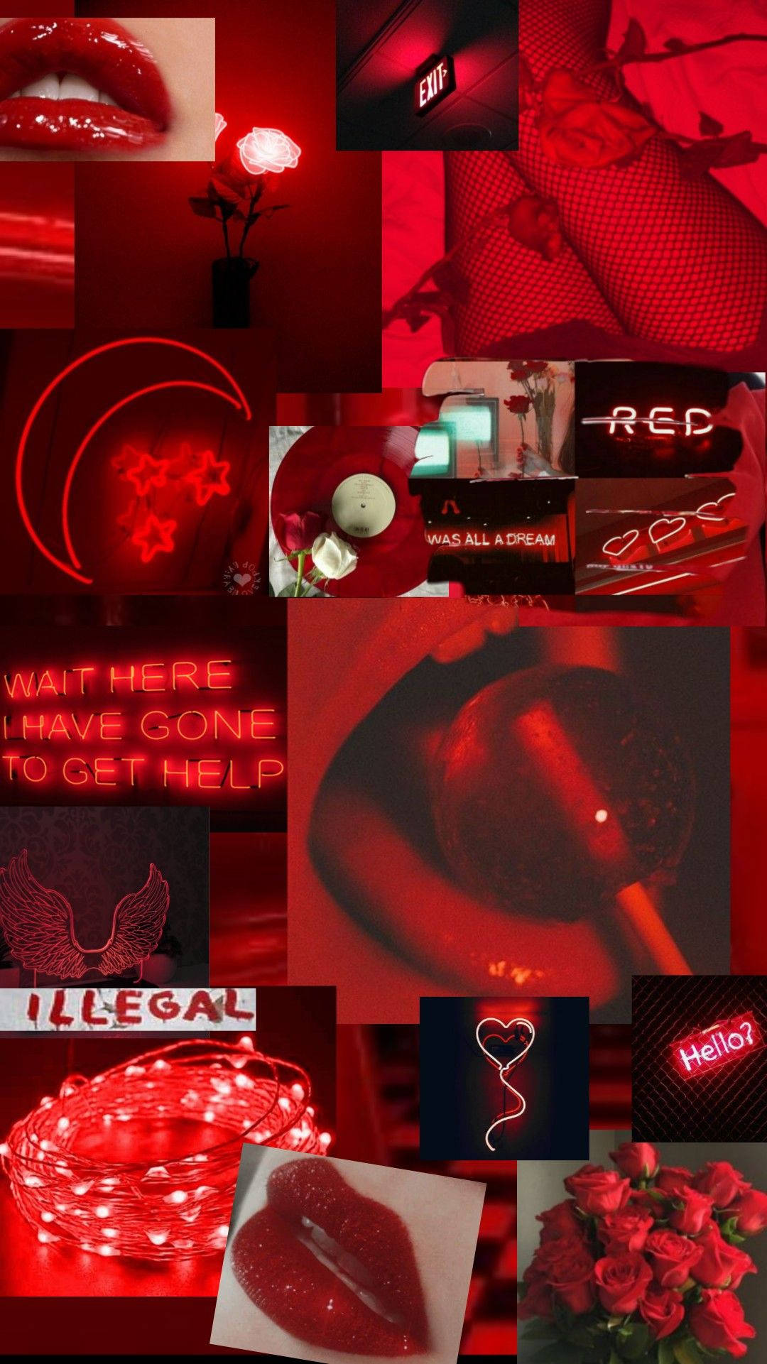 Sassy Red Aesthetic iPhone, moody red-themed collage, lips, Full HD Phone Wallpaper