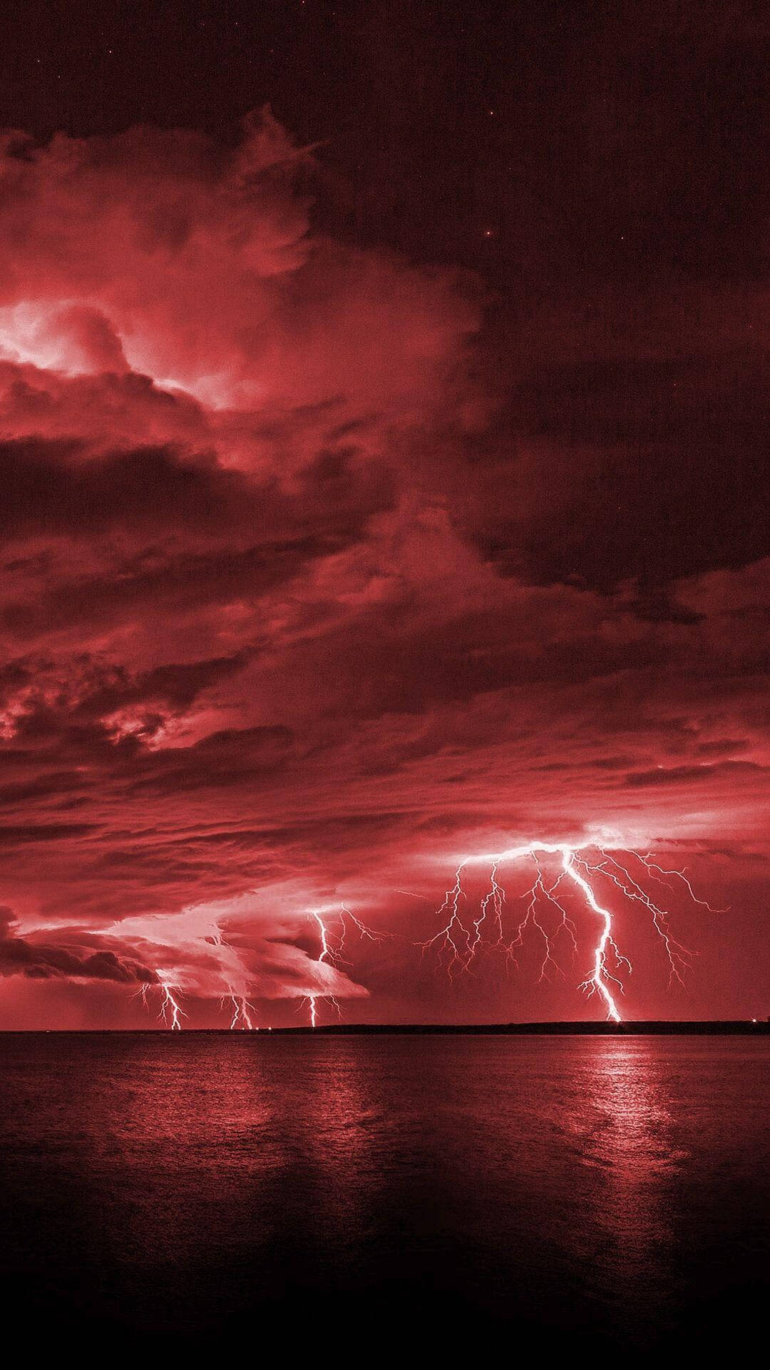 Lightning Sky Red, red lightning storm, dark sky, Full HD Phone Wallpaper
