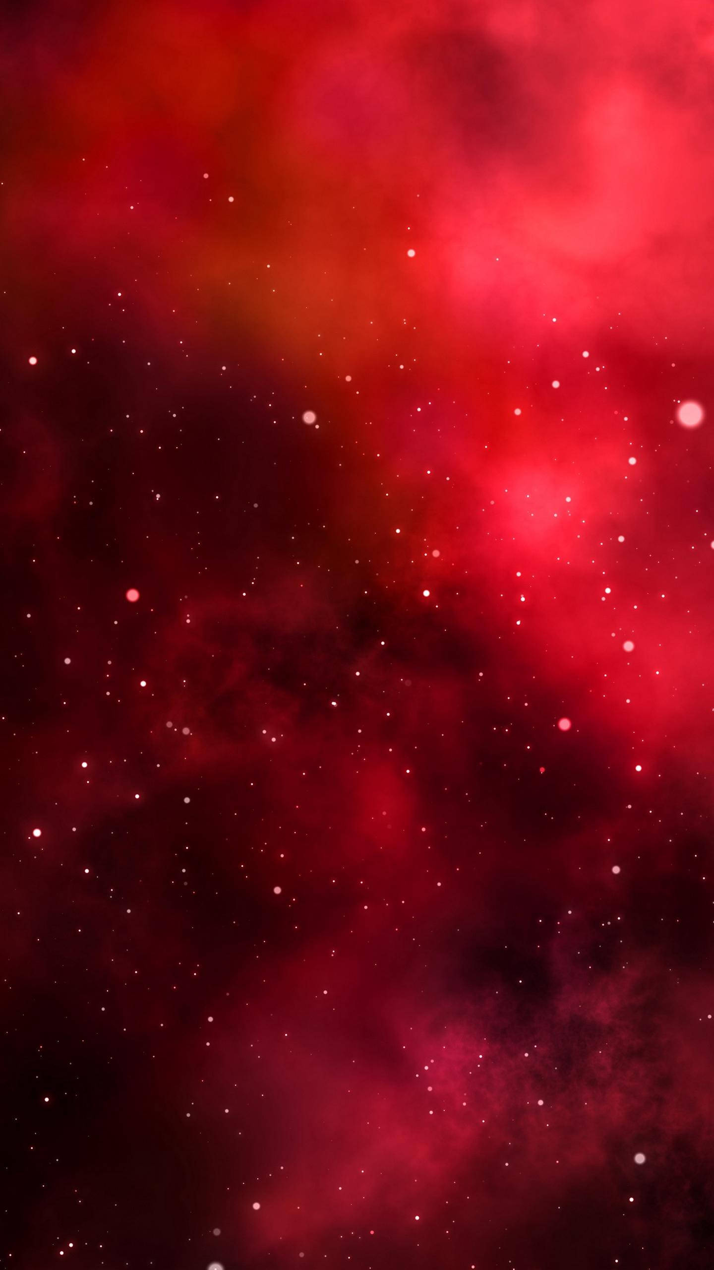 Red iPhone, vibrant red nebula, glowing stars, 2K Phone Wallpaper
