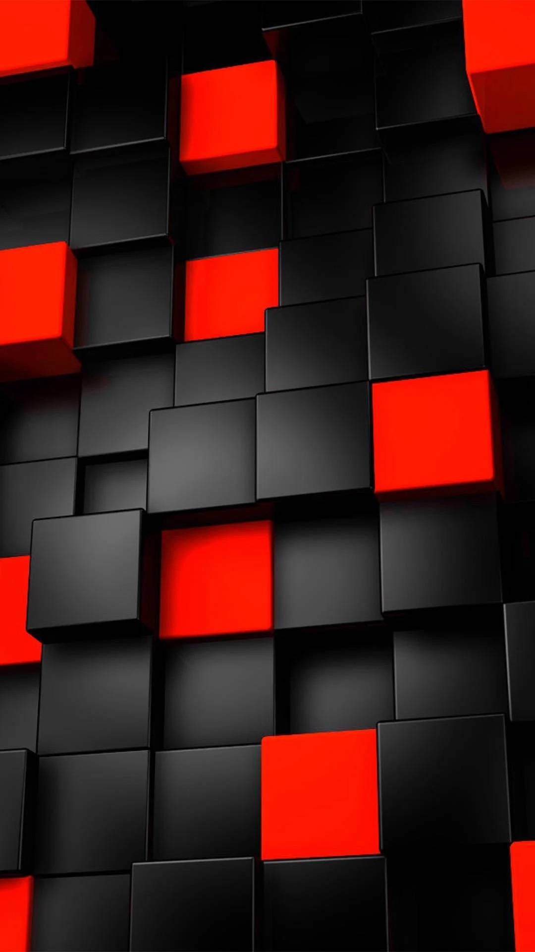 black and red, cube patterned, 3d grid, Full HD Phone Wallpaper