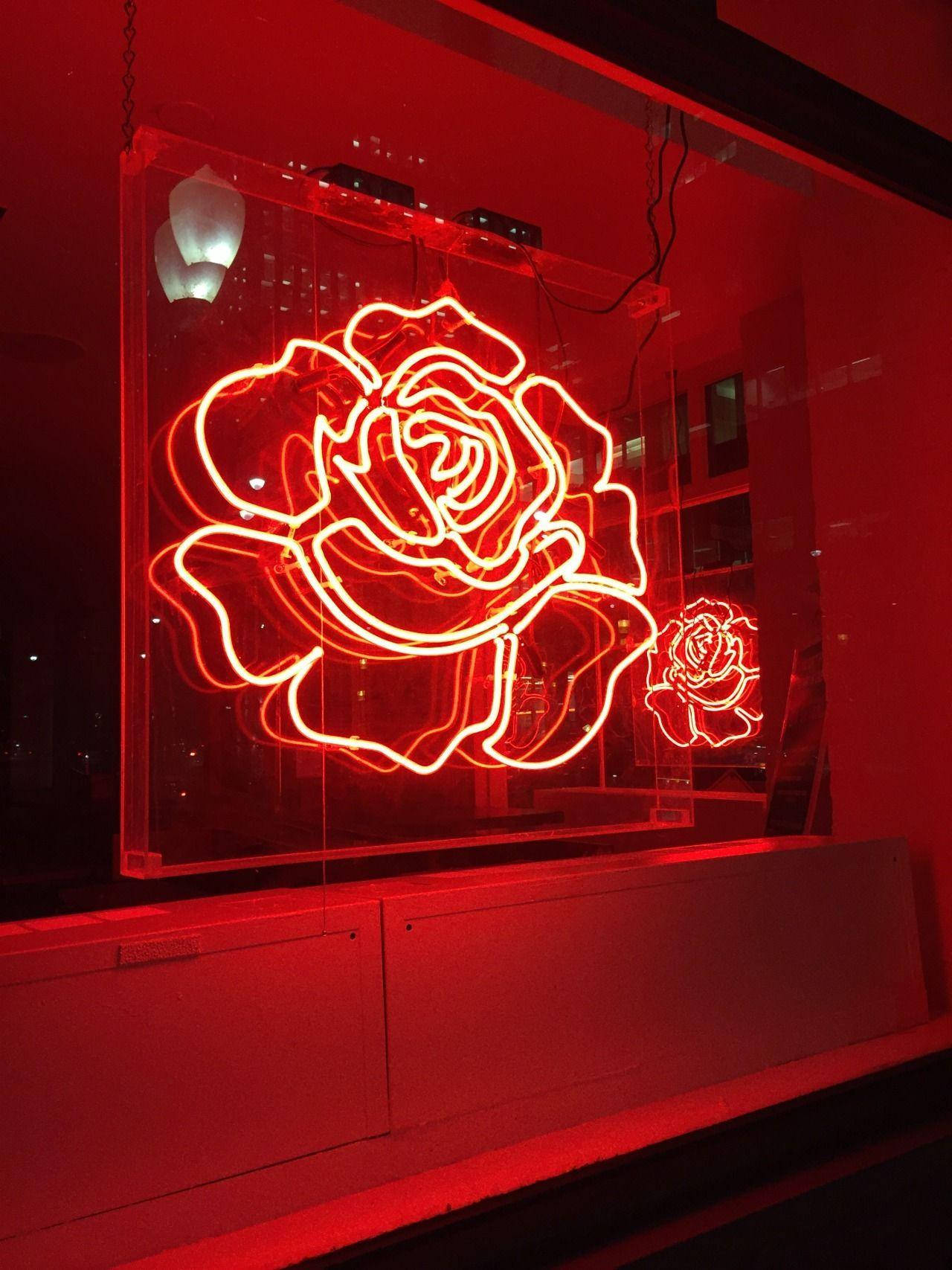 Neon Red iPhone, rose flower, glowing red neon rose sculpture, HD Phone Wallpaper