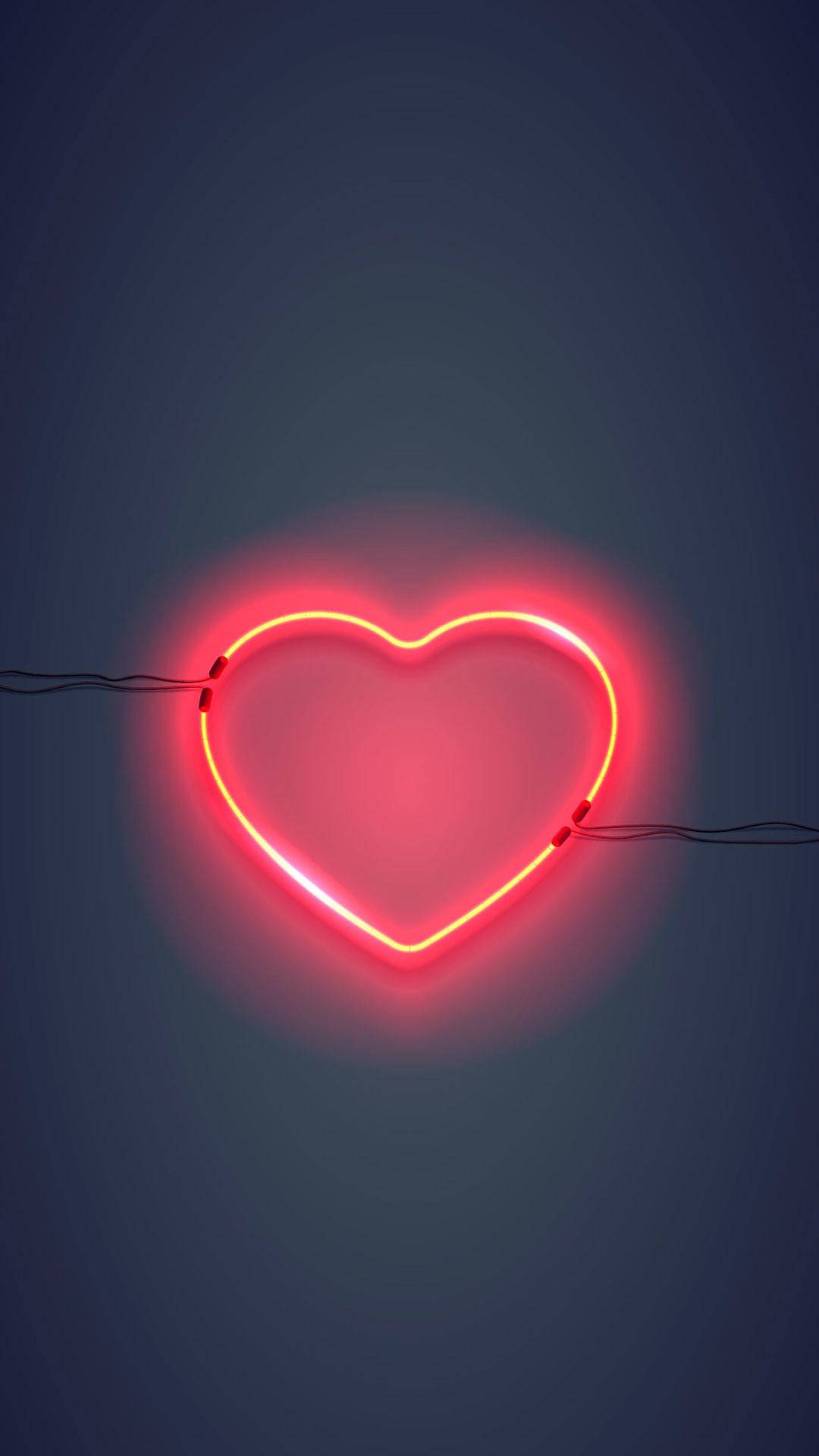 red neon heart sign, dark blue wall, glowing, Full HD Phone Wallpaper
