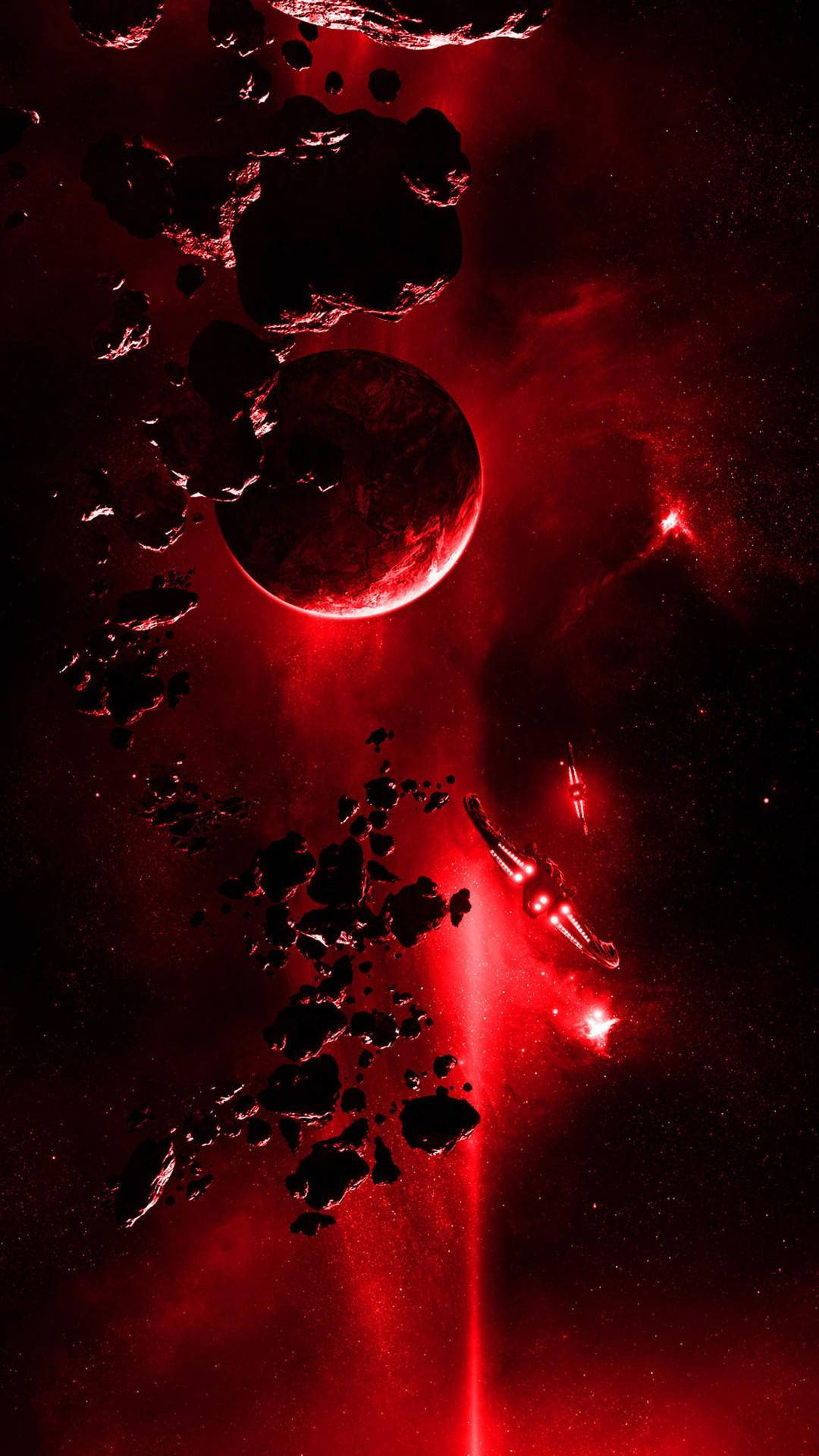Red iPhone, crimson nebula, asteroids, Full HD Phone Wallpaper