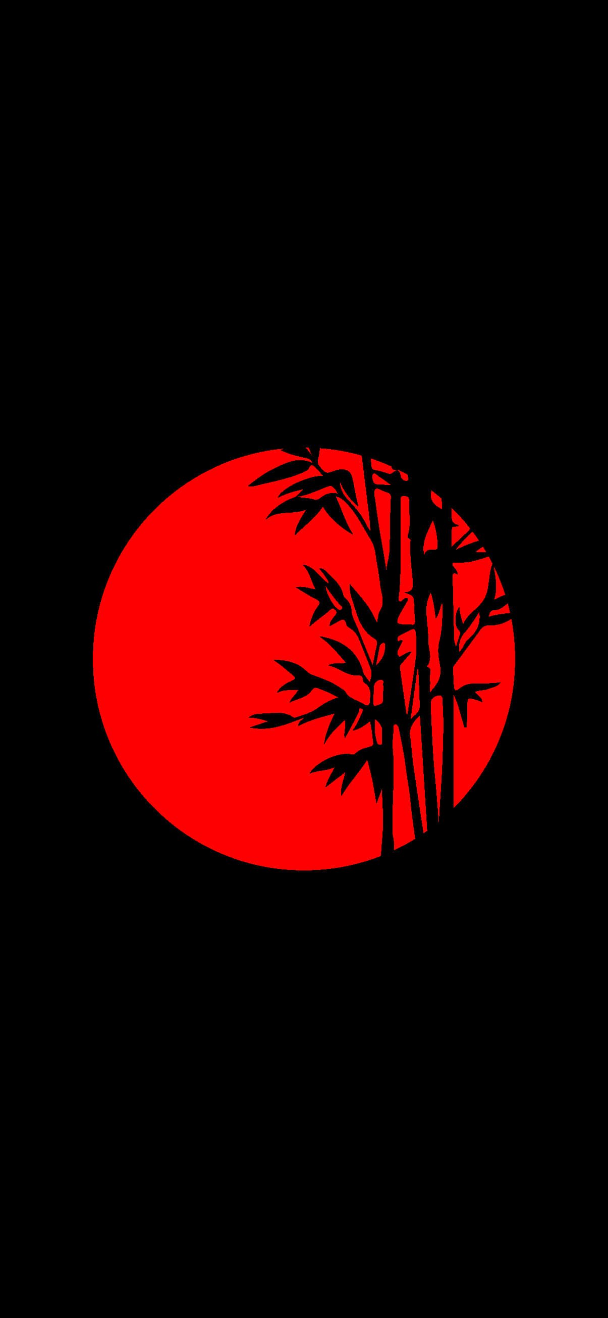 Red Japanese, bamboo stalks, red circular sun, 2K Phone Wallpaper
