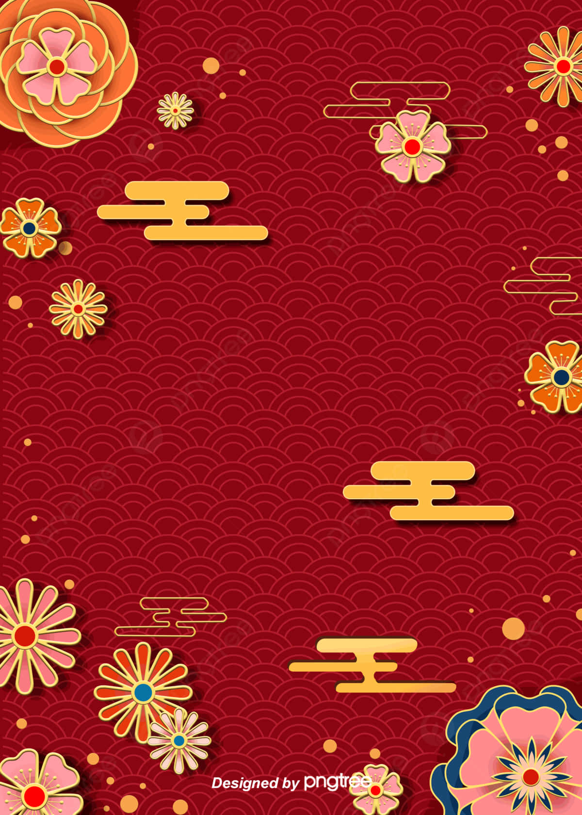 Red Japanese, vibrant red background, golden clouds, HD Phone Wallpaper