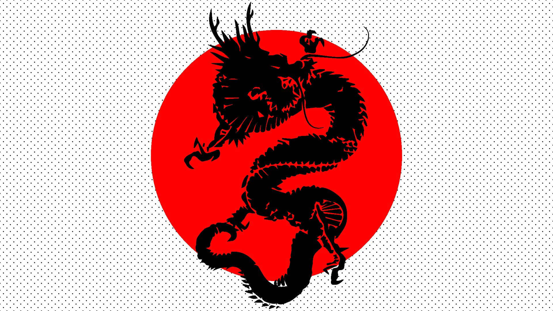 red Japanese, black dragon silhouette, vibrant red circular backdrop, Full HD Desktop Wallpaper