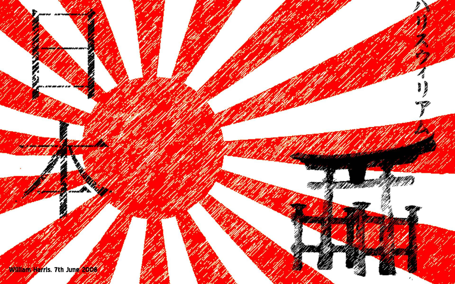 Japanese flag, sunburst, torii gate, Full HD Desktop Wallpaper