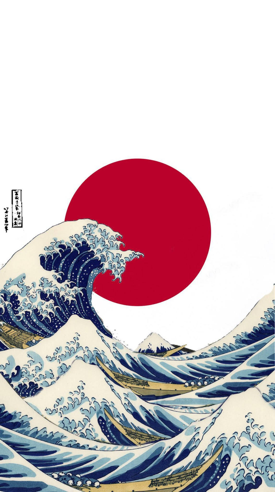 Red Sun, Japanese Waves, blue wave, Full HD Phone Wallpaper