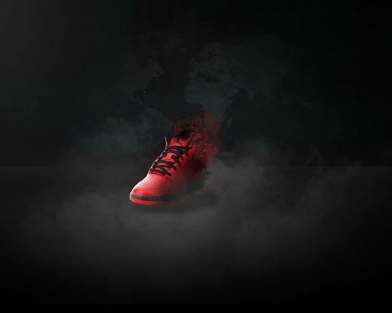 red Jordan shoes, glowing red sneaker, fiery particles, HD Desktop Wallpaper