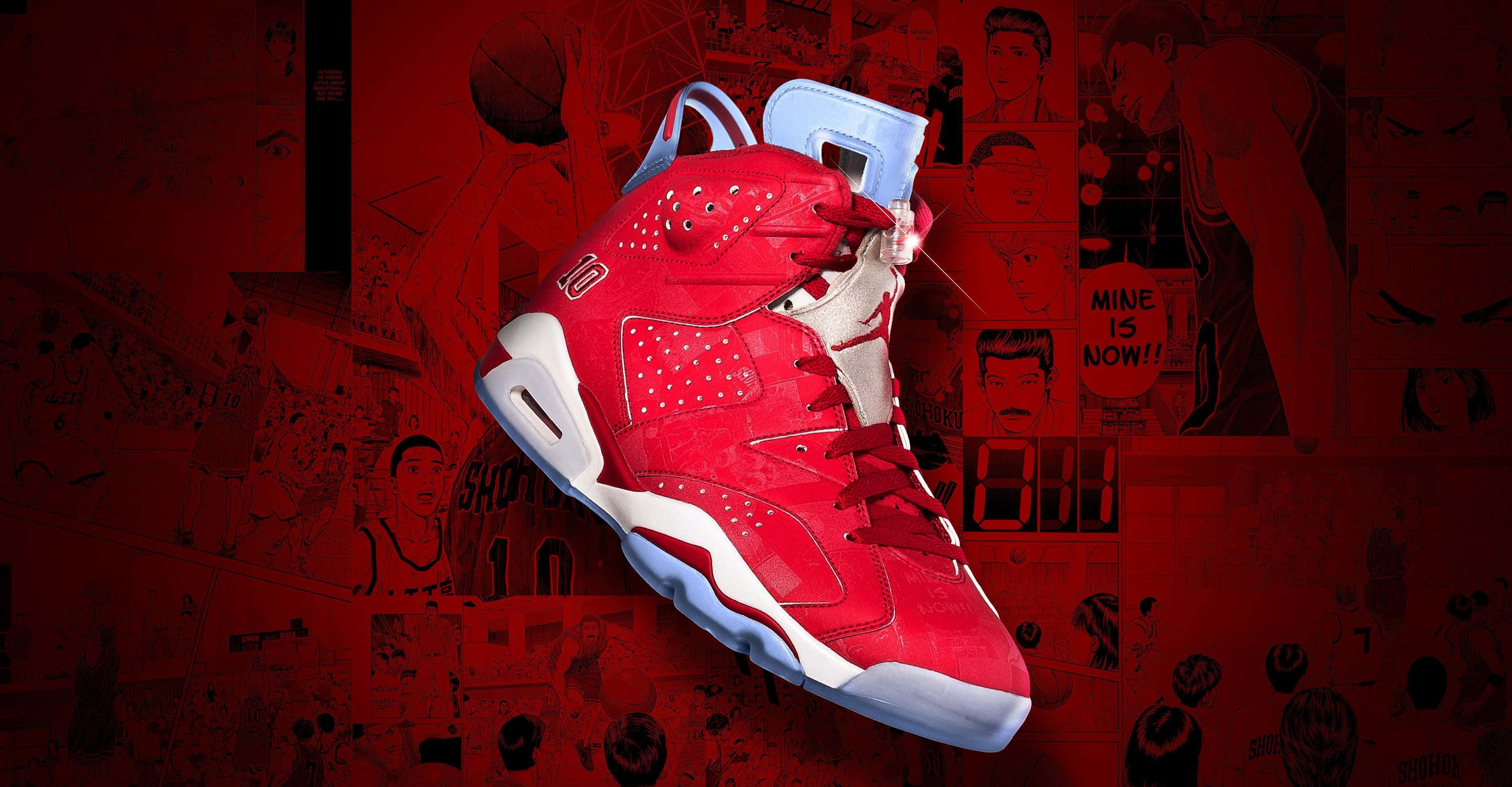 Red Jordan Shoes, vibrant red and white, basketball sneaker, 2K Desktop Wallpaper