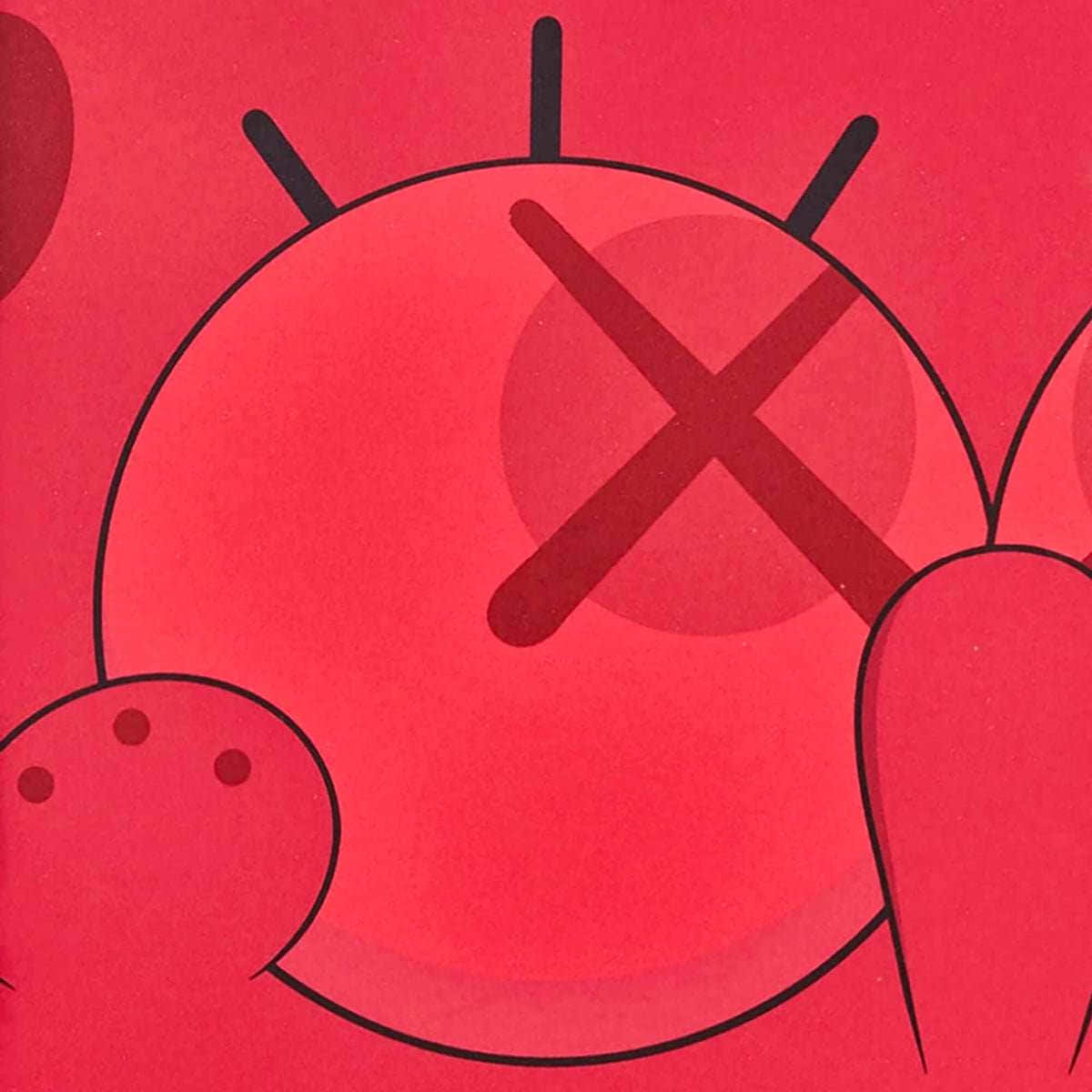 Red Kaws, X over its face, spiky protrusions, SD Desktop Wallpaper