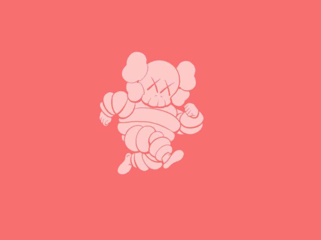 Red Kaws, pink cartoon character, X eyes, SD Desktop Wallpaper