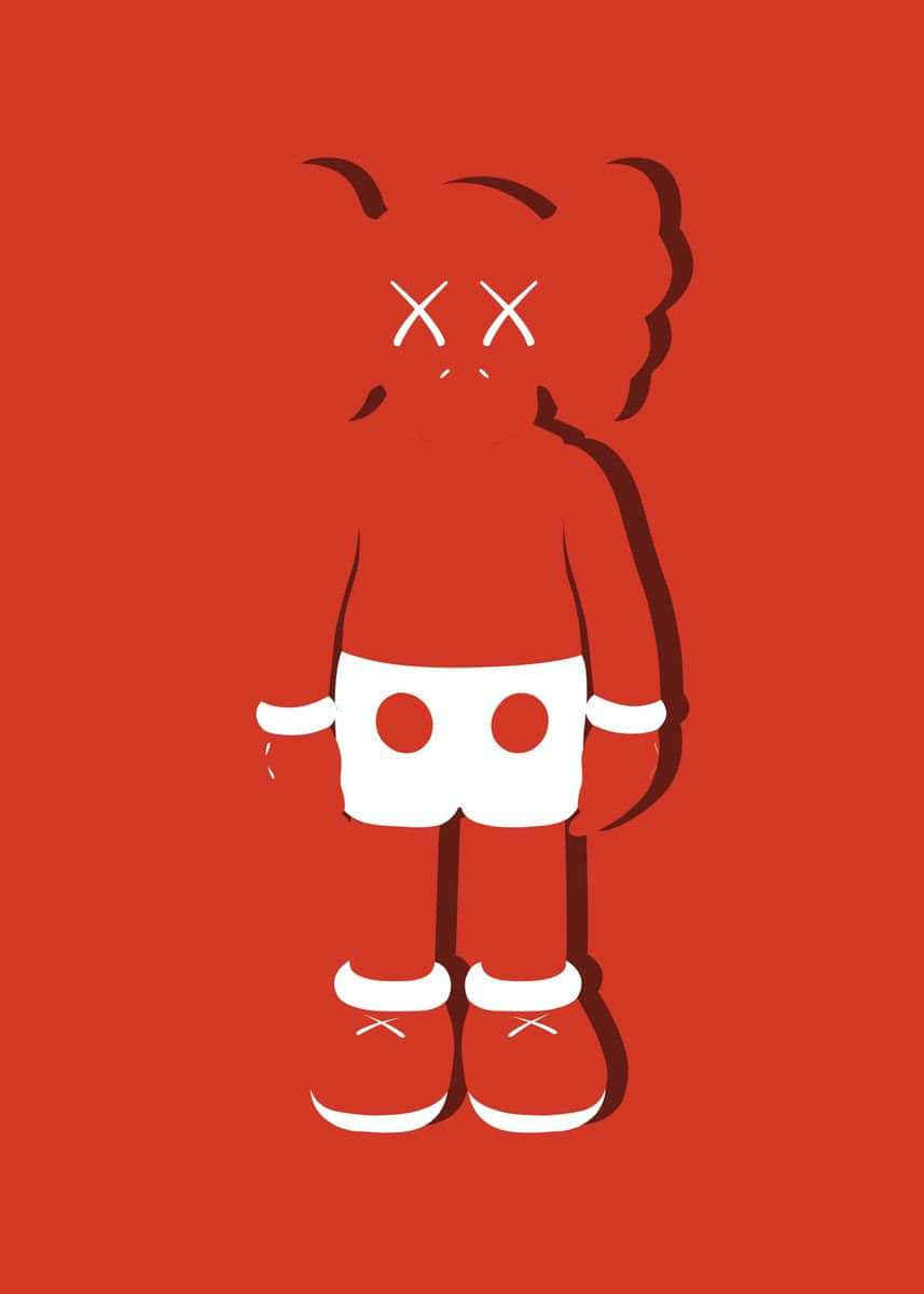 Red Kaws, red and white cartoon figure, X eyes, SD Phone Wallpaper