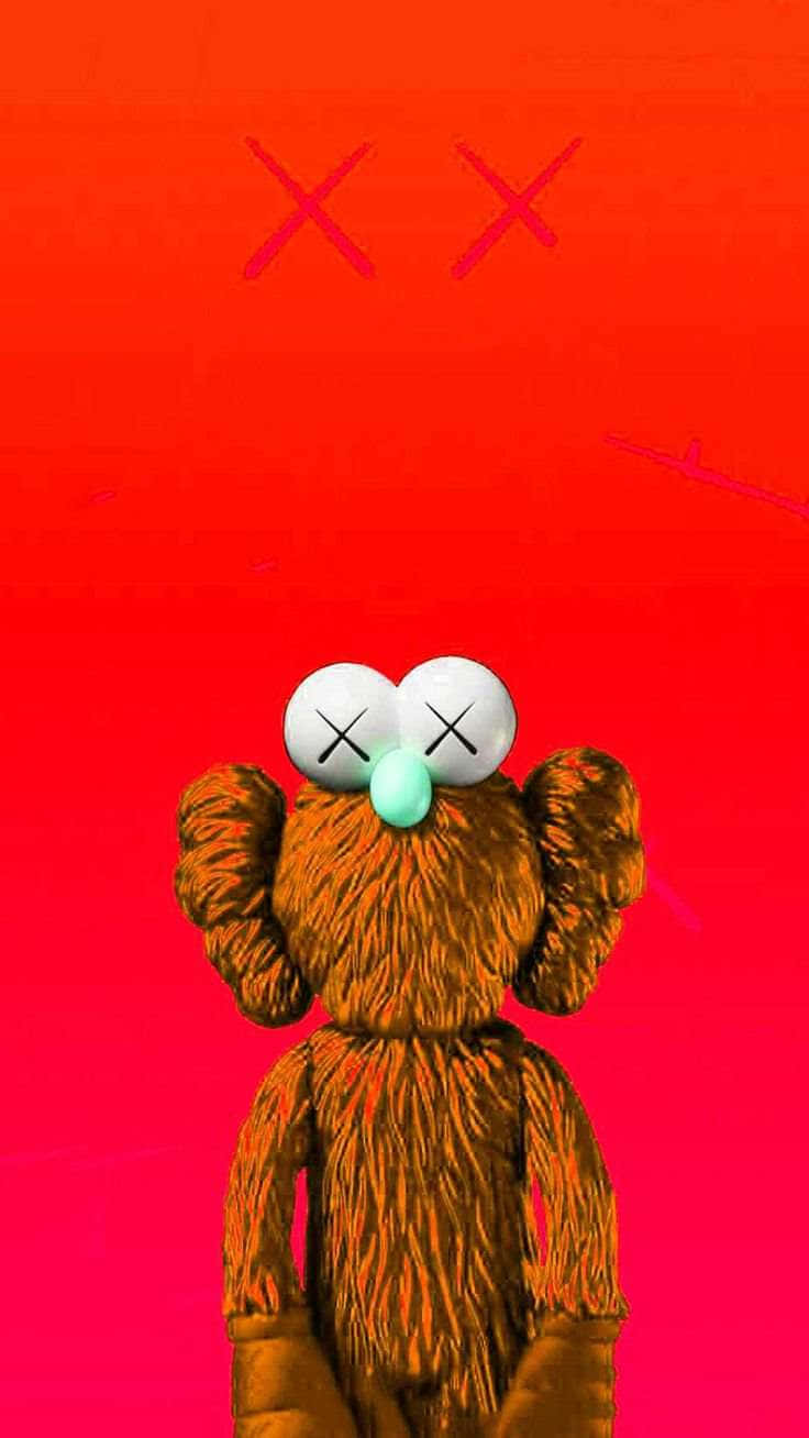 Red Kaws Figure, gradient red background, pink x marks, HD Phone Wallpaper