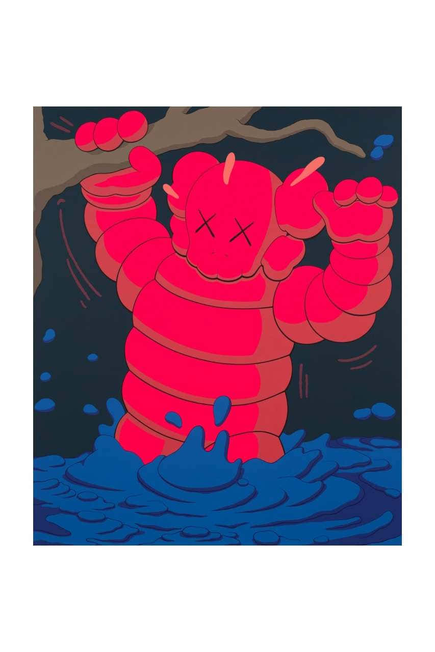 Red Kaws, X eyes, deep blue water, HD Phone Wallpaper