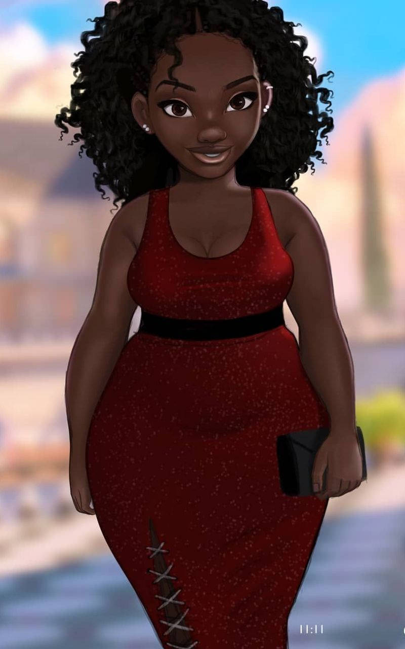Black Girl Red Dress, red dress, lace-up detail, HD Phone Wallpaper