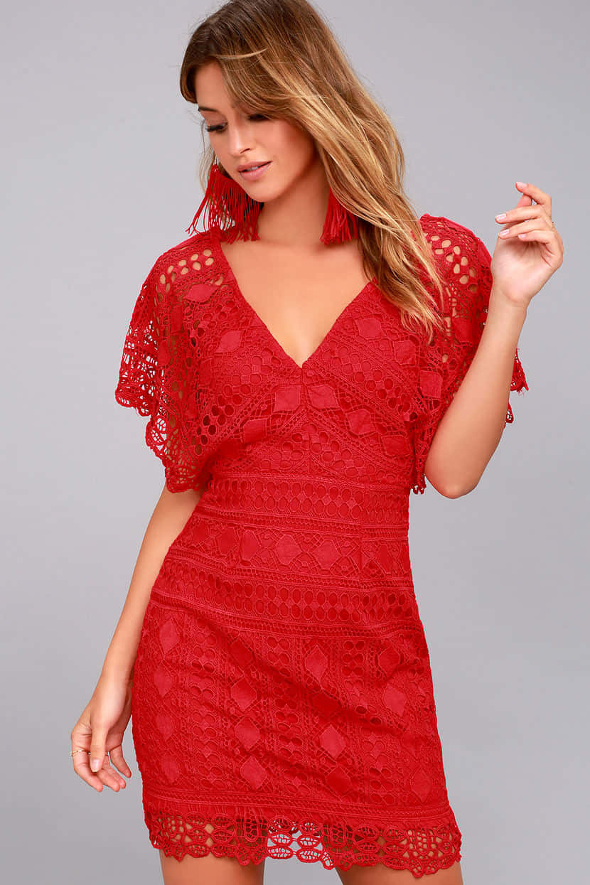 Red Lace Dress, vibrant red lace dress, flutter sleeves, SD Phone Wallpaper