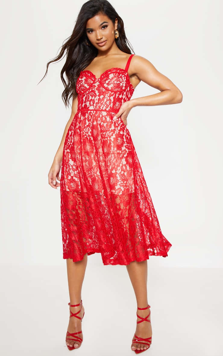 red lace dress, vibrant red lace dress, matching heels, SD Phone Wallpaper