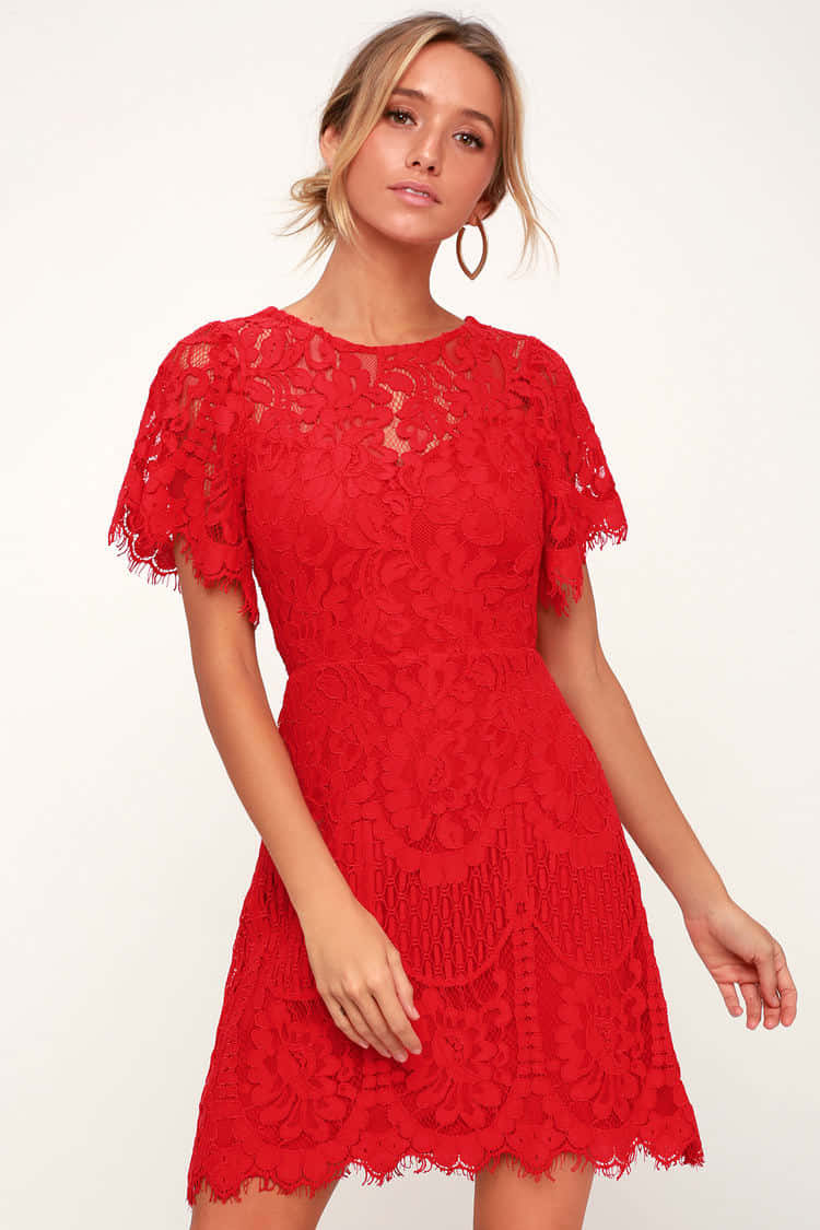 Red Lace Dress, vibrant red lace dress, short flutter sleeves, SD Phone Wallpaper