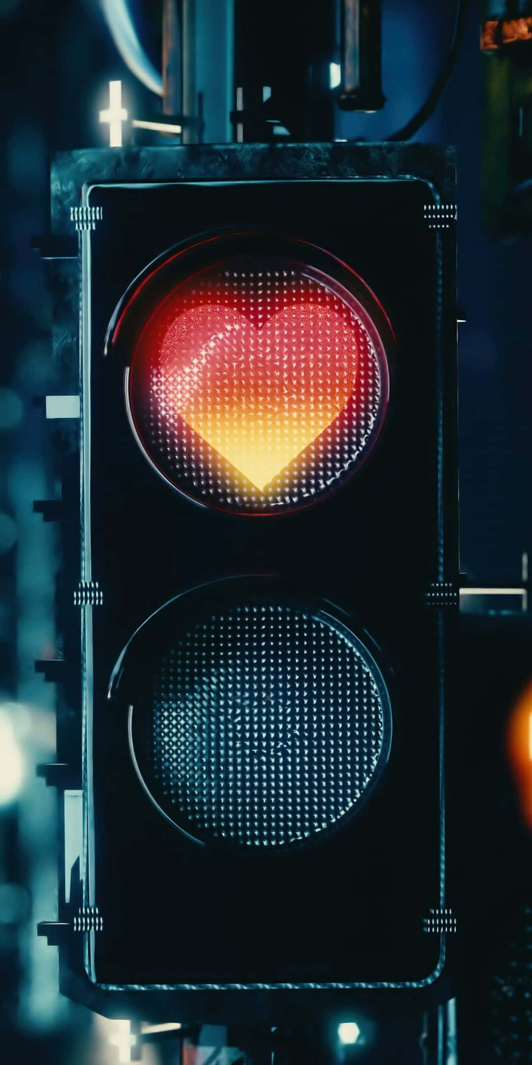 traffic light, red heart-shaped signal, dark urban night backdrop, Full HD Phone Wallpaper