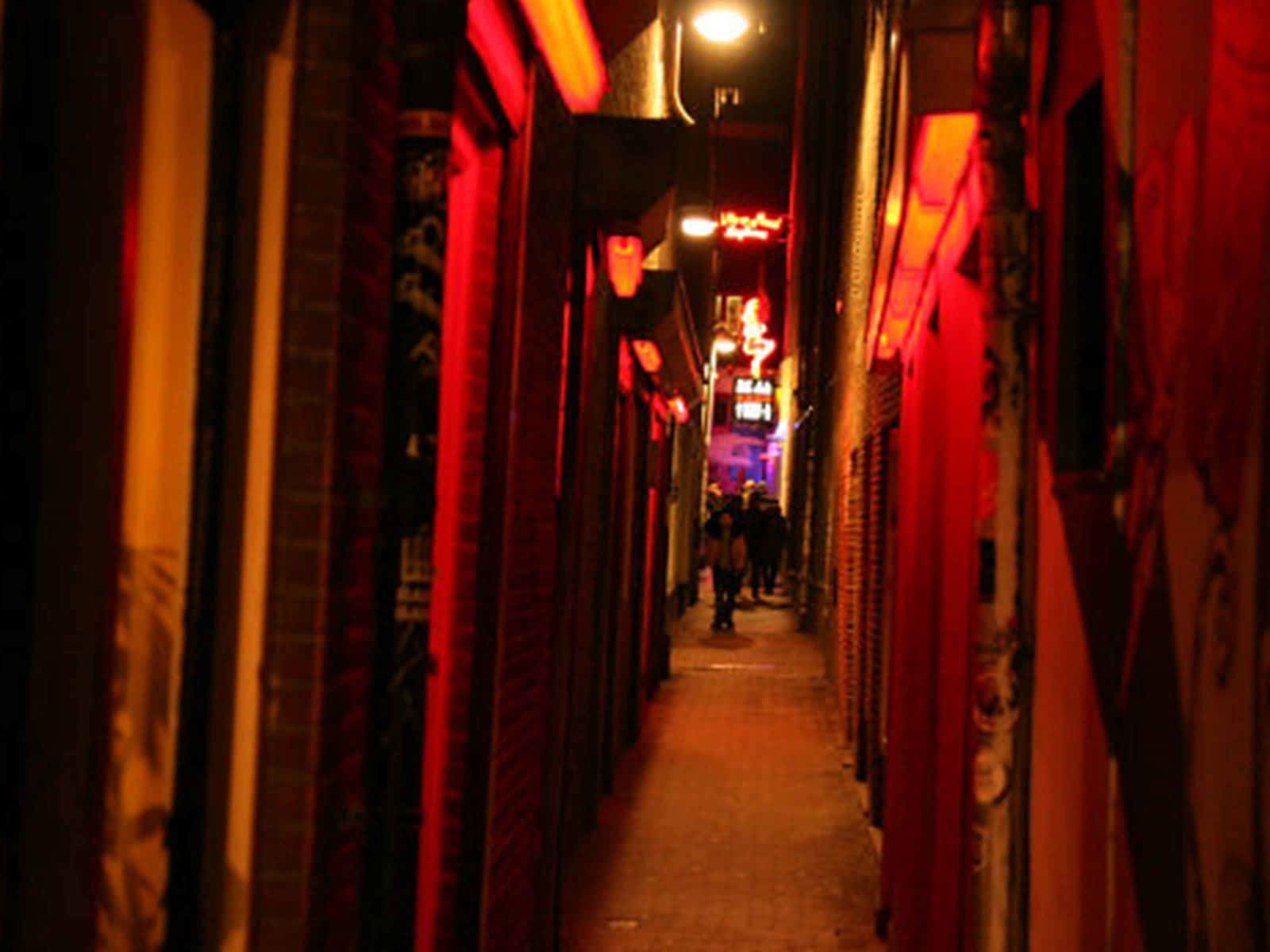 Red Light District, night, warm red neon light, HD Desktop Wallpaper