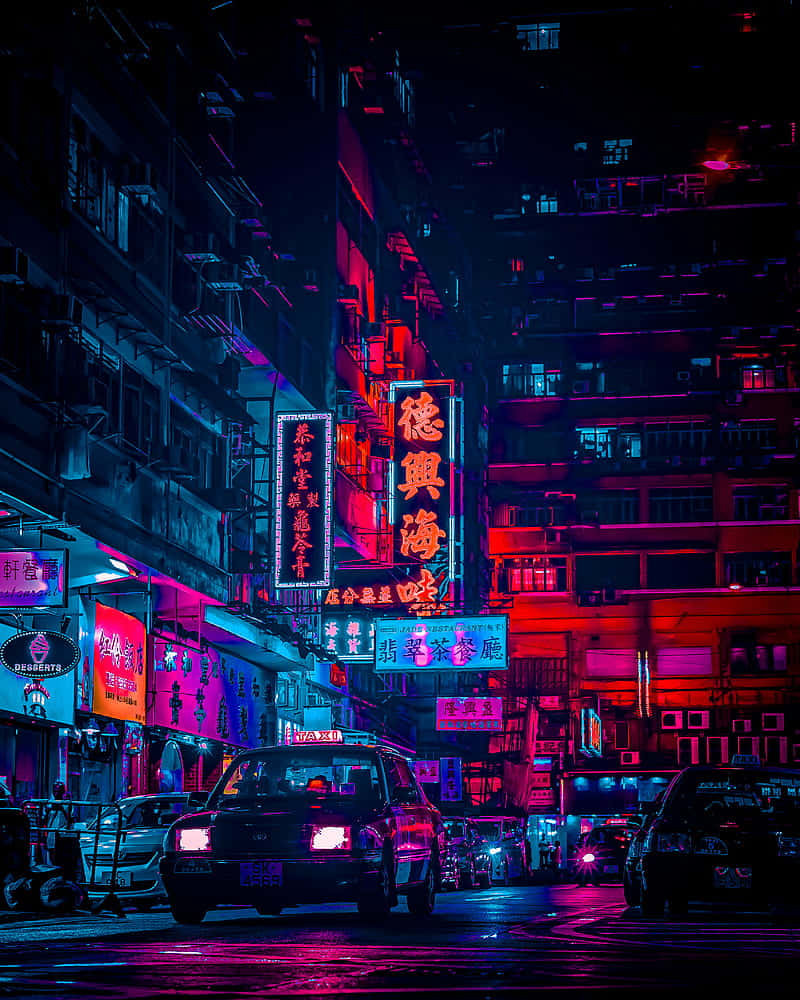 Red Light District, neon-drenched urban alley, glowing signs, SD Phone Wallpaper