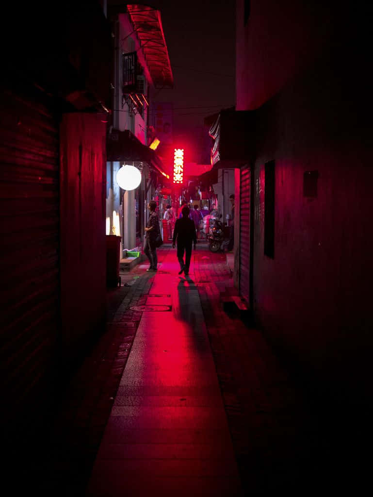 Red Light District, neon light, wet pavement, SD Phone Wallpaper