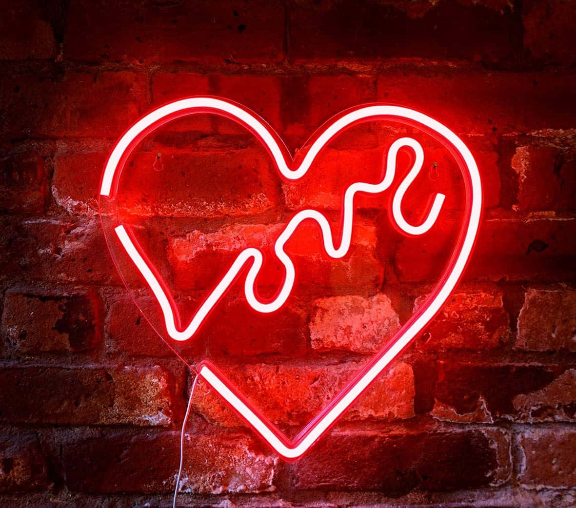 red neon heart, love, rustic brick wall, SD Desktop Wallpaper