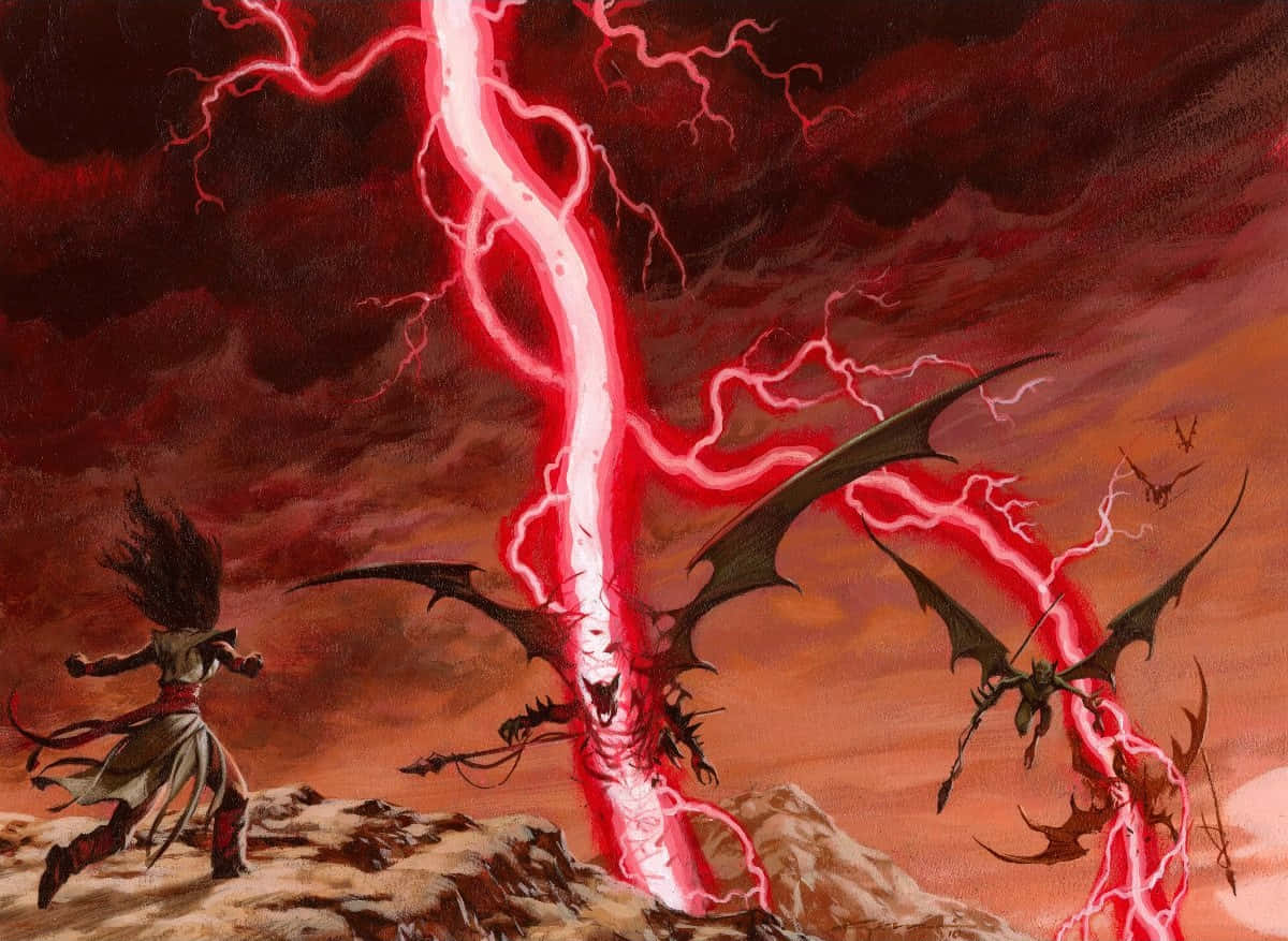 Red Lightning, demonic dragons, massive red lightning bolt, SD Desktop Wallpaper