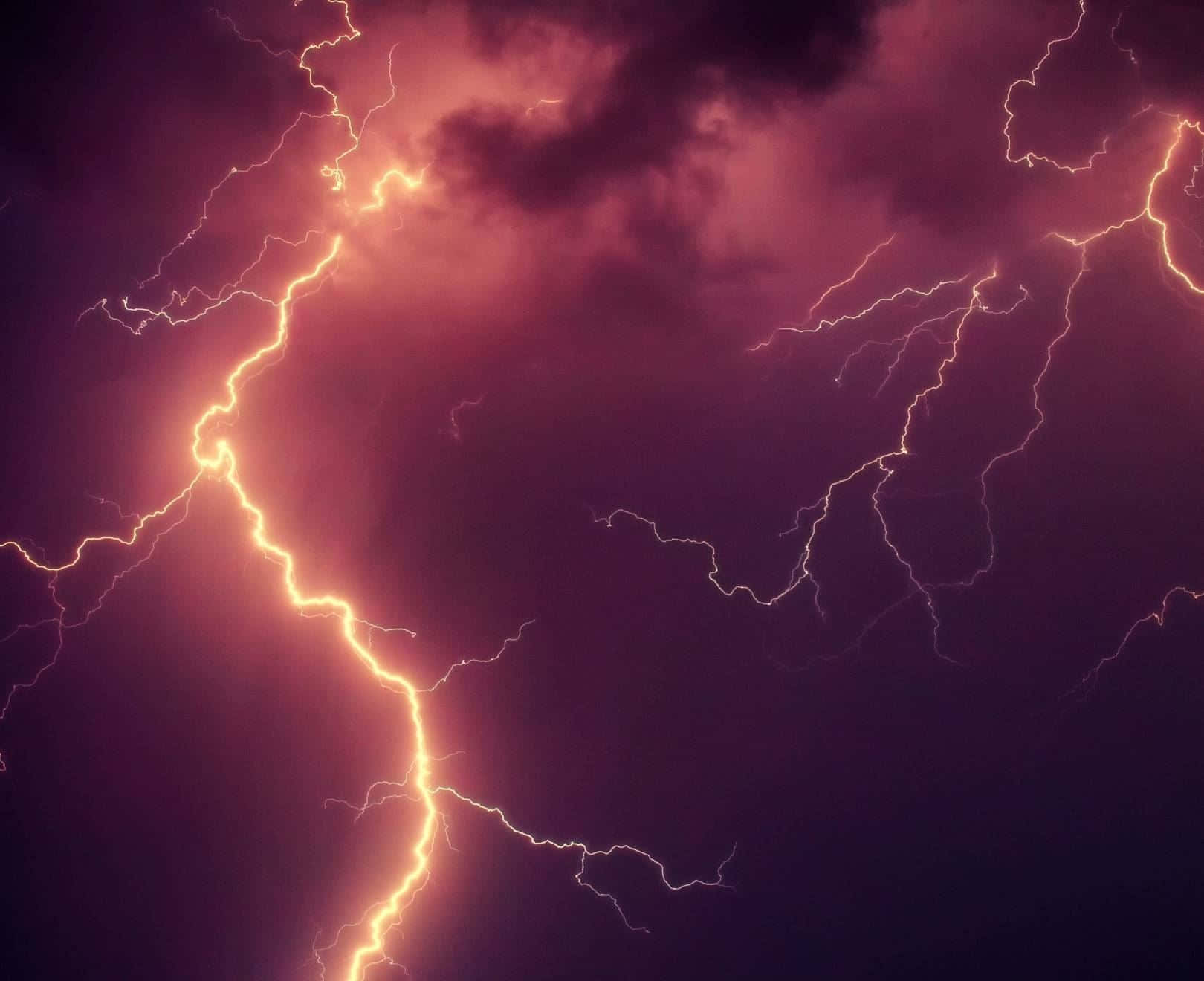 Red Lightning, Night Sky, Clouds, HD Desktop Wallpaper