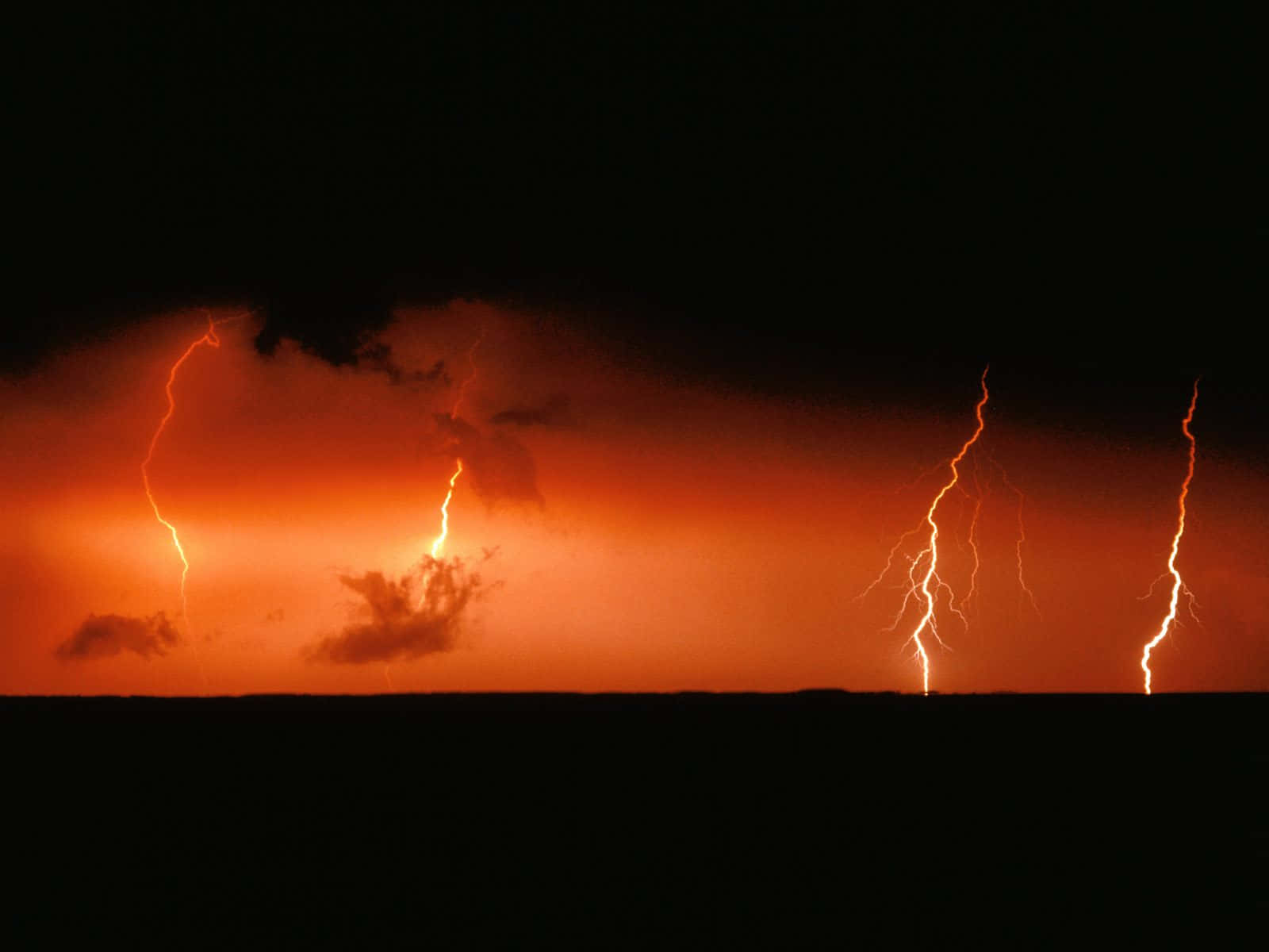Red Lightning, orange lightning, stormy sky, HD Desktop Wallpaper
