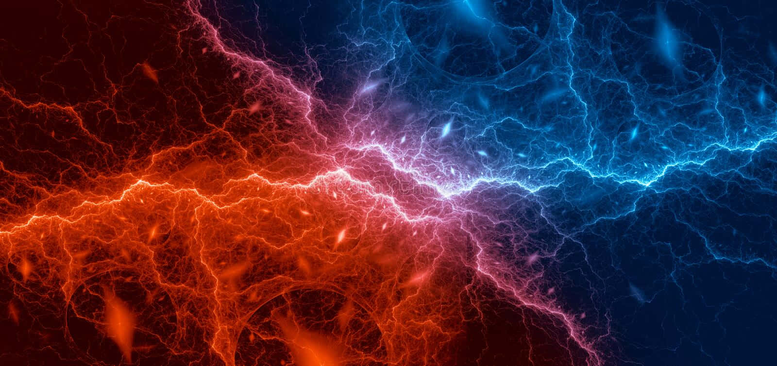 Red Lightning, red and blue lightning bolts, cosmic void, HD Desktop Wallpaper