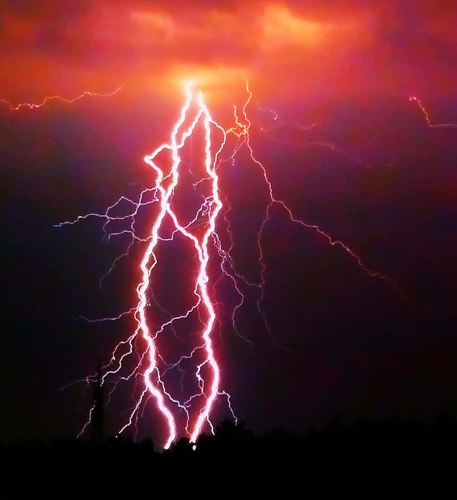 Red Lightning, red and orange sky, lightning strike, SD Phone Wallpaper