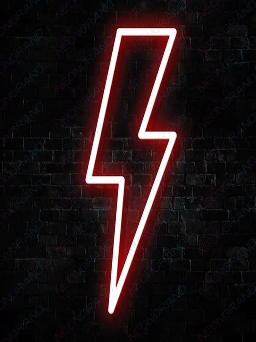 neon lightning bolt sign, red, white, SD Phone Wallpaper