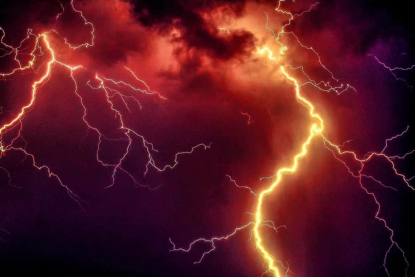 Red Lightning, red and purple storm sky, lightning bolts, HD Desktop Wallpaper