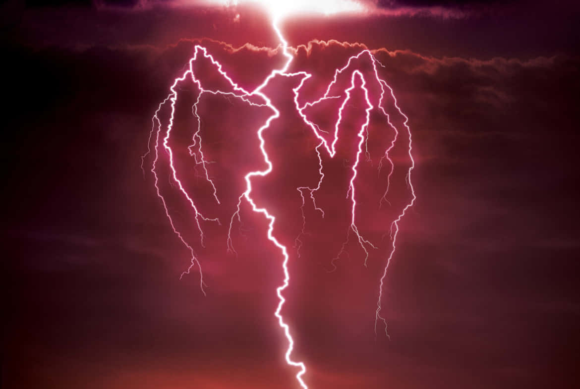 Red Lightning, jagged lightning bolt, dark sky, SD Desktop Wallpaper
