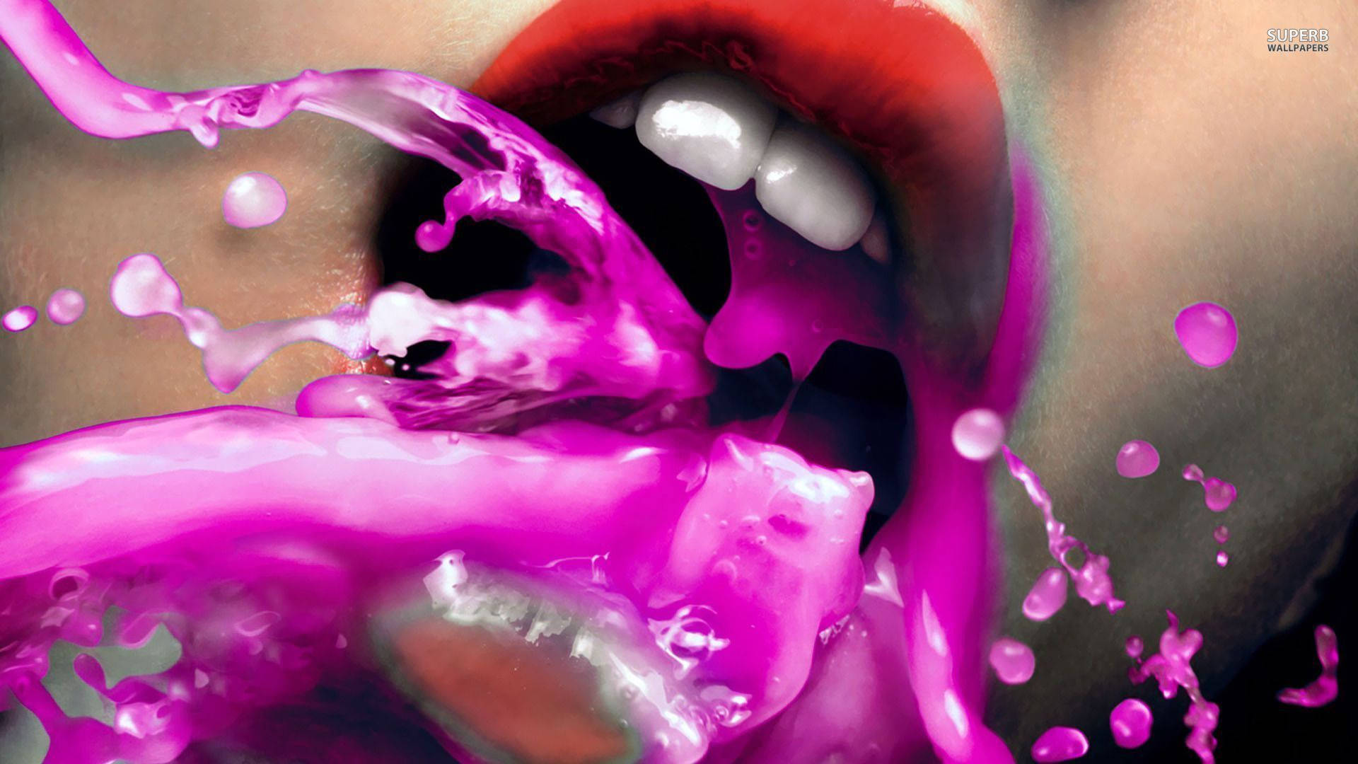 lips, pink liquid, close-up, Full HD Desktop Wallpaper