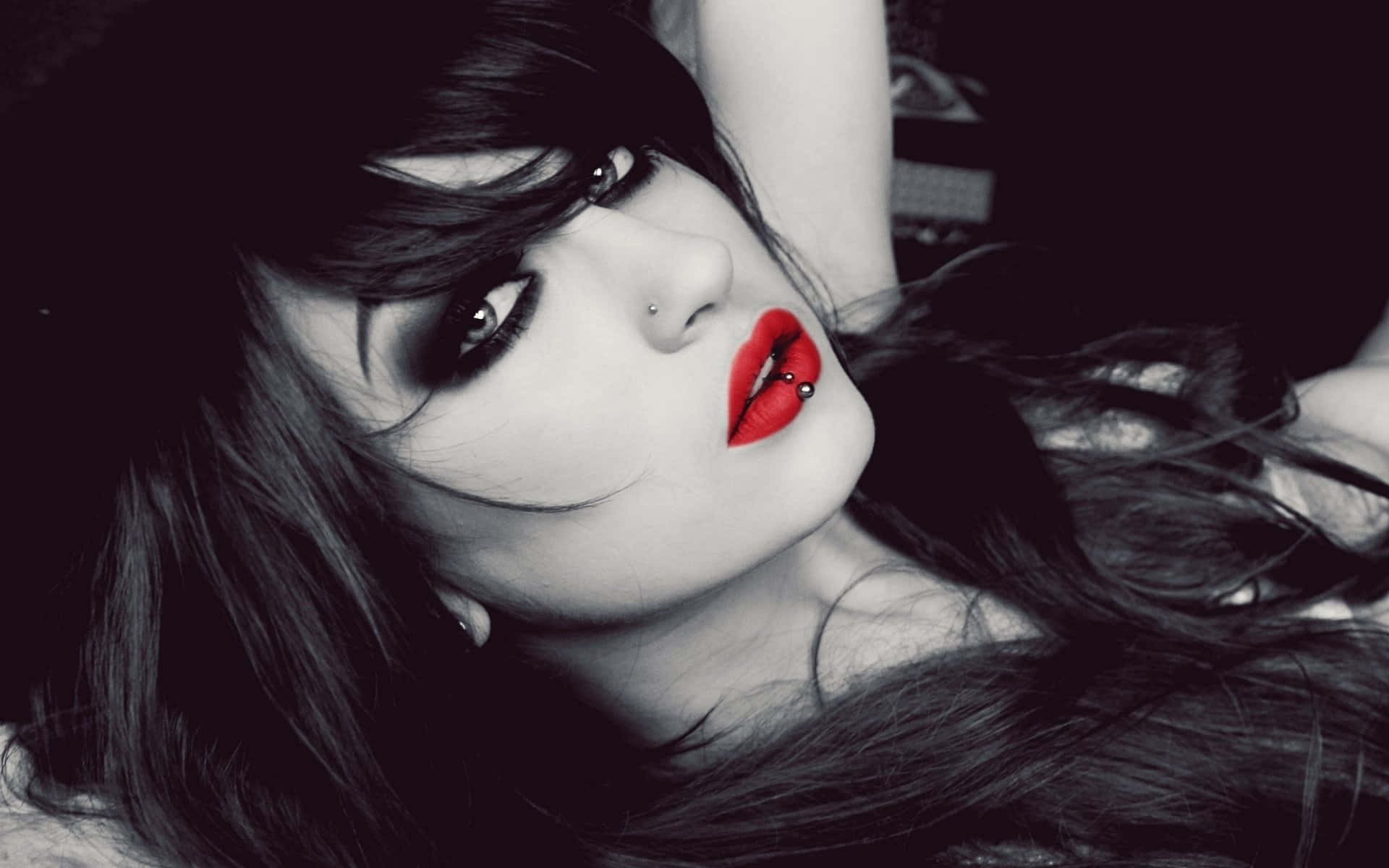 piercing guide, lovely face, dark hair, Full HD Desktop Wallpaper