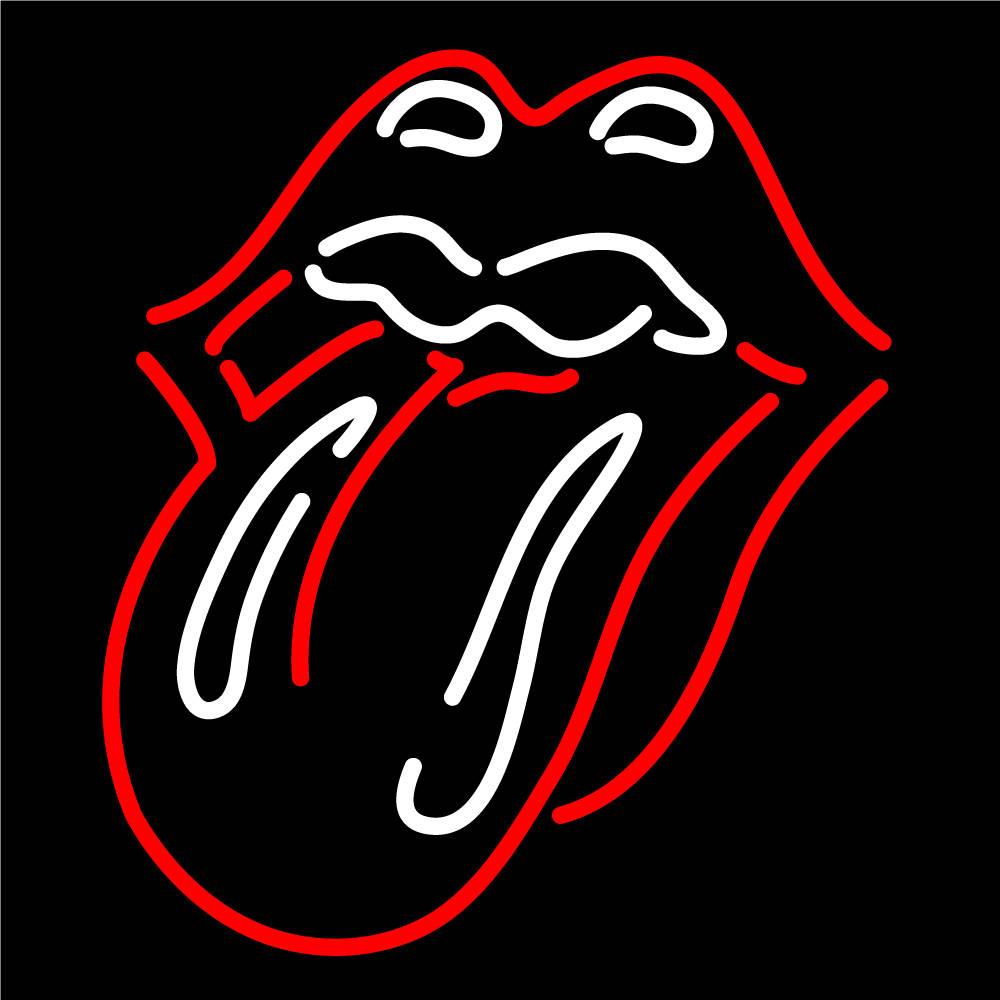 red and white neon sign, stylized mouth, tongue sticking out, SD Desktop Wallpaper