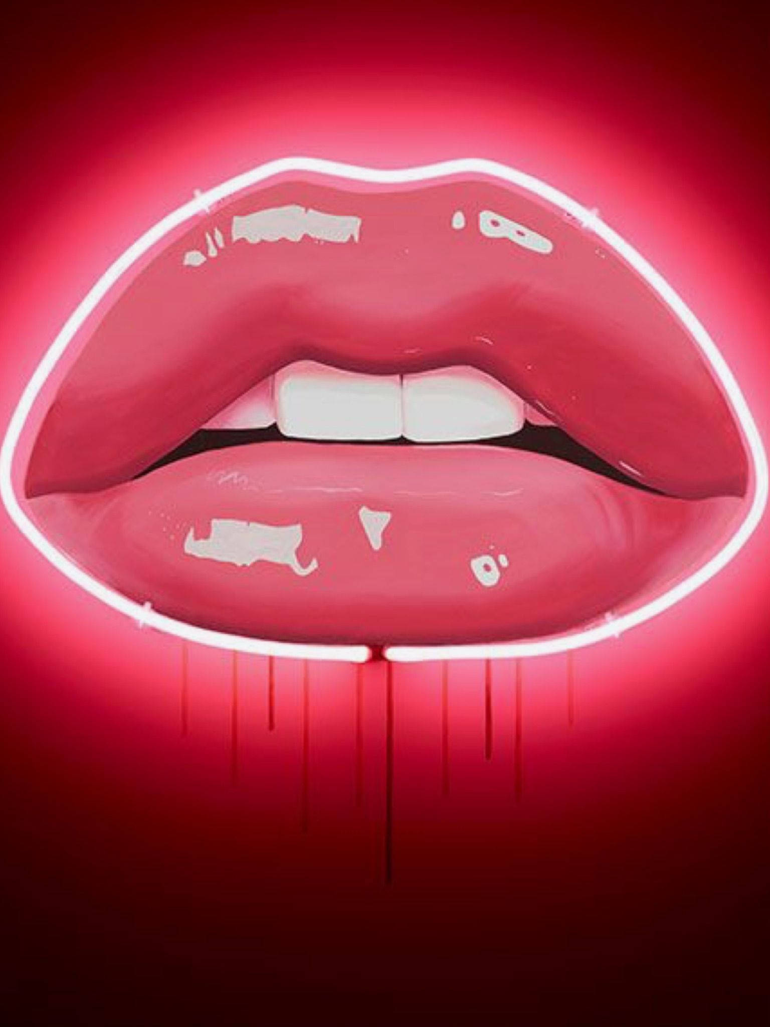 glossy rosy lips, neon pink lips, white outline, Full HD Phone Wallpaper