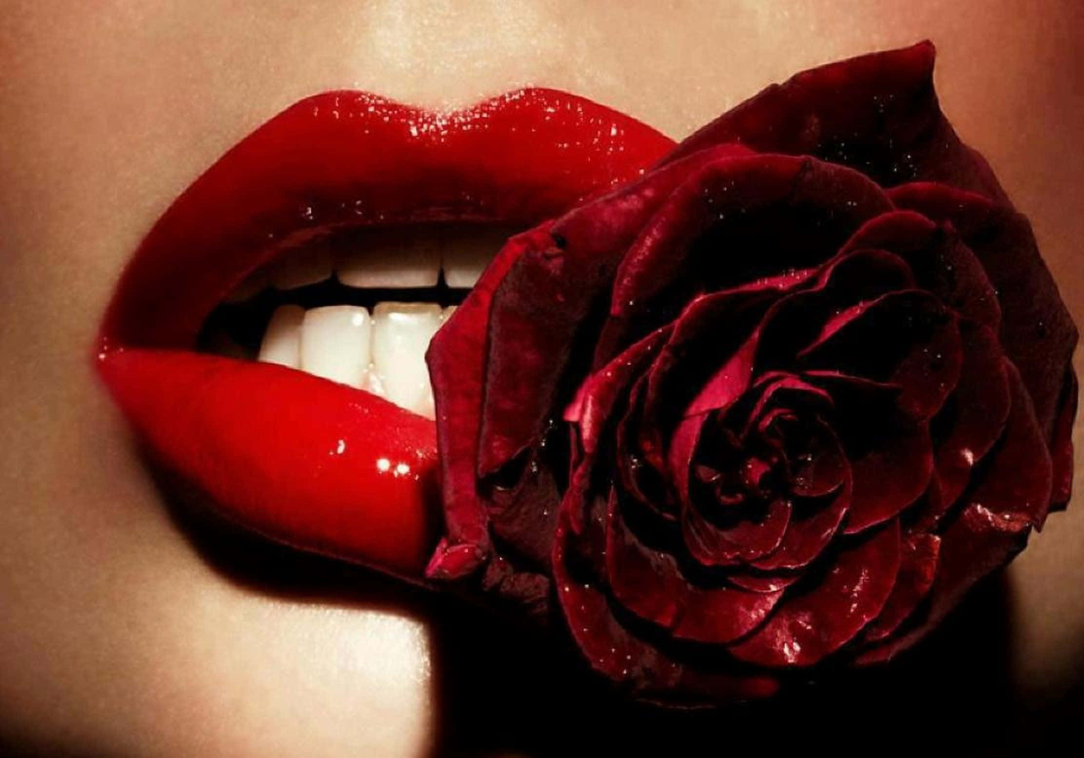 red lips, glossy red lips, deep red rose, Full HD Desktop Wallpaper