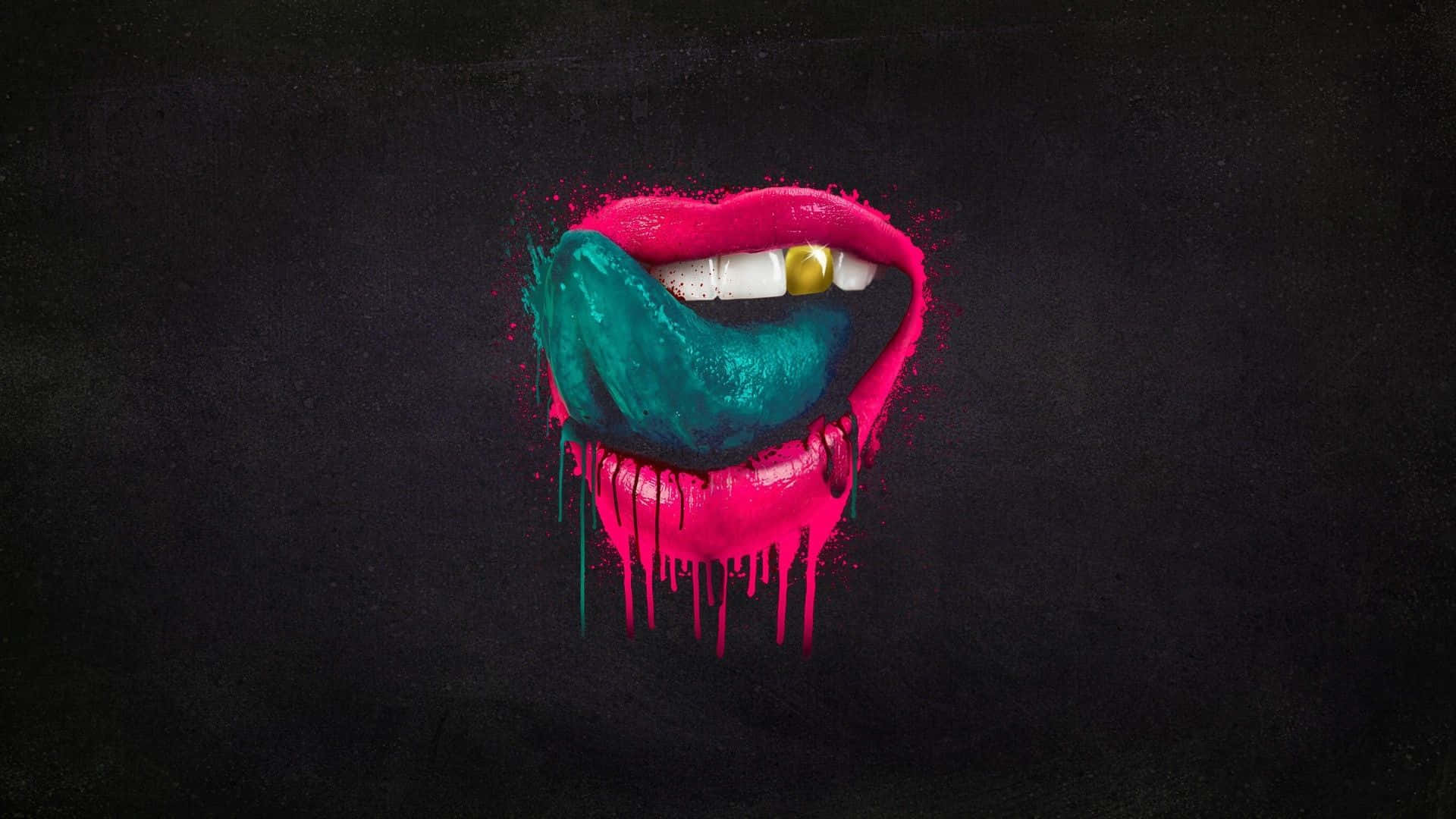 red lips, vibrant pink lips, teal paint, Full HD Desktop Wallpaper