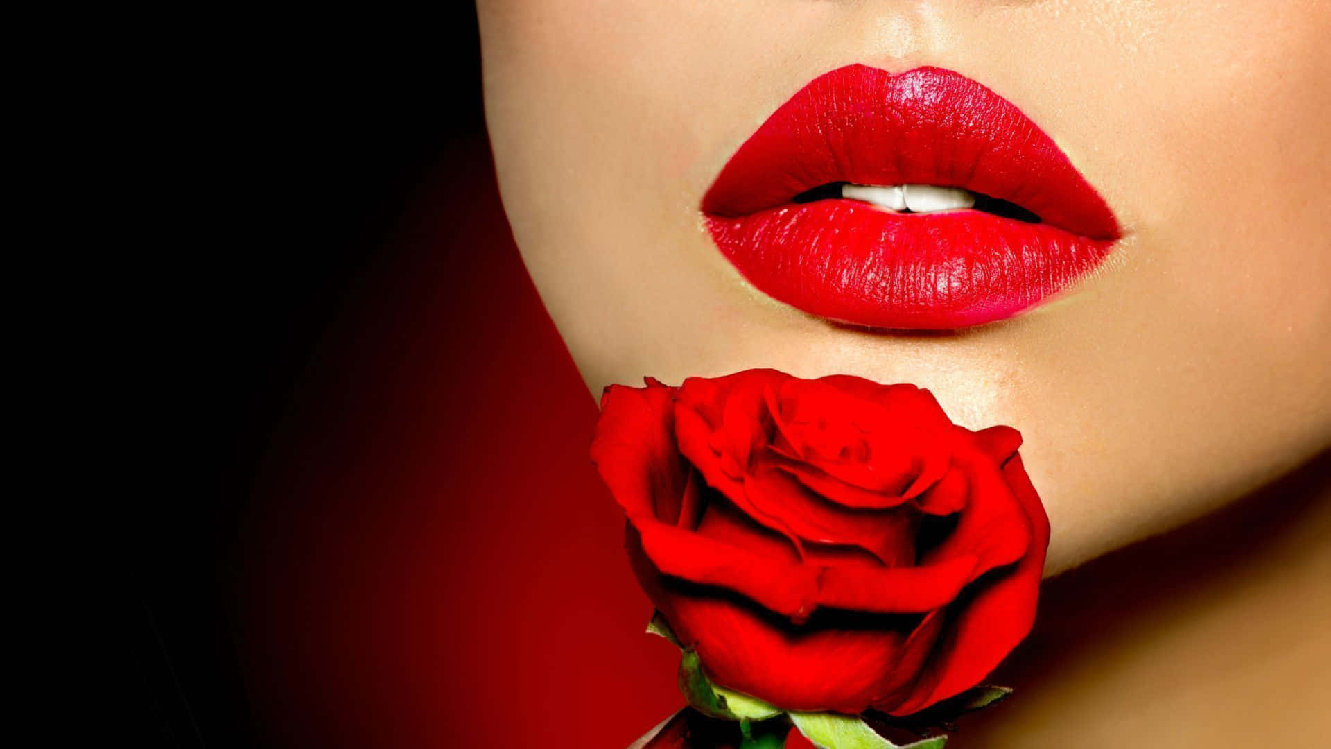 red lips, glossy red lips, vivid red rose, Full HD Desktop Wallpaper