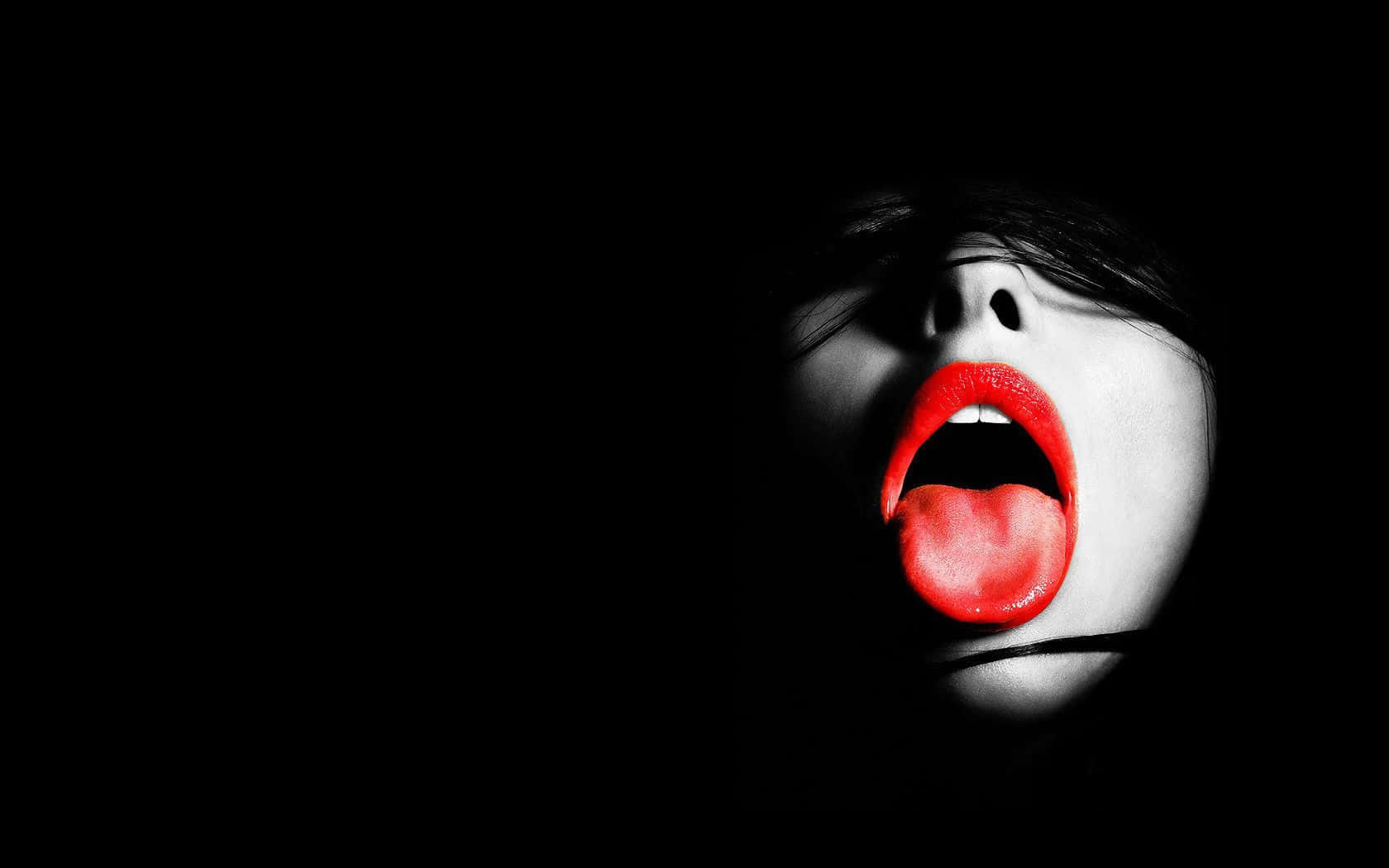 red lips, black and white, vivid red lips, HD Desktop Wallpaper