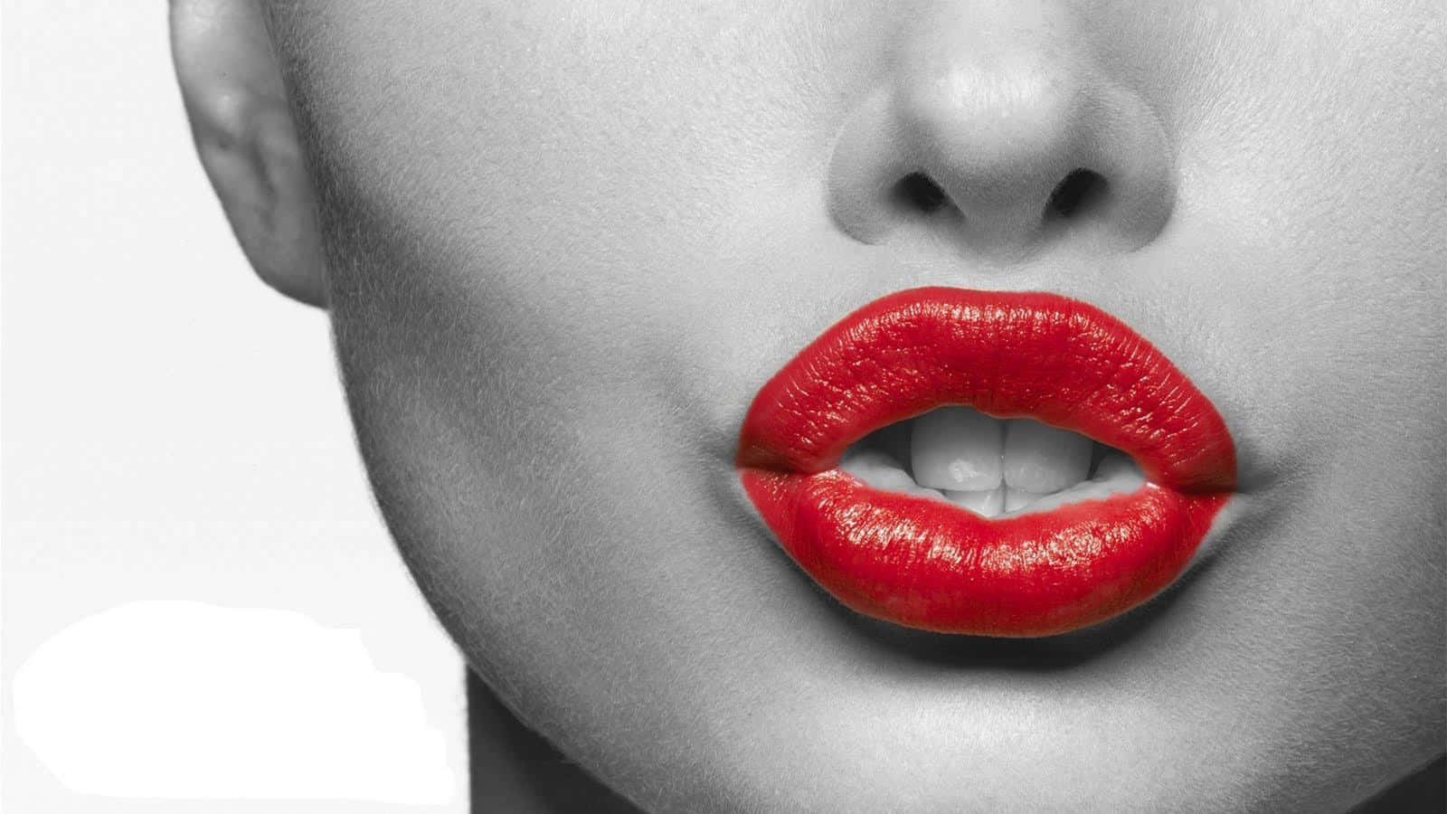 red lips, black and white, vivid red lips, HD Desktop Wallpaper