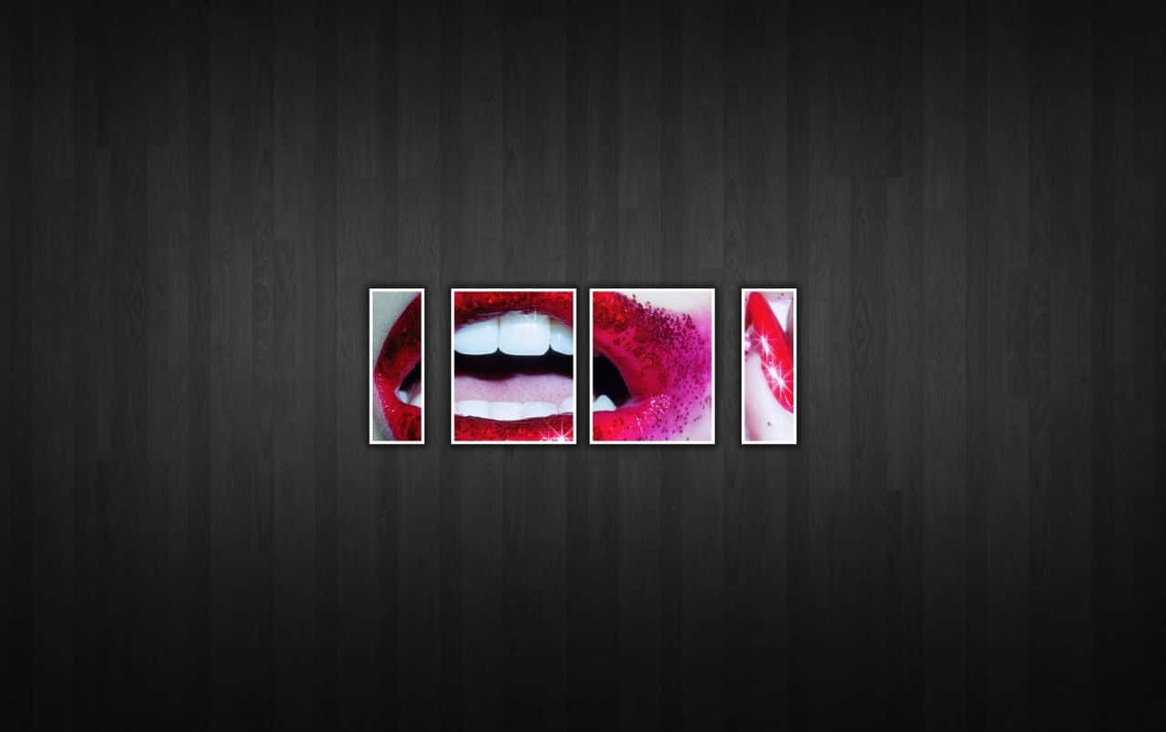 glossy red lips, glitter, dark wooden wall, HD Desktop Wallpaper