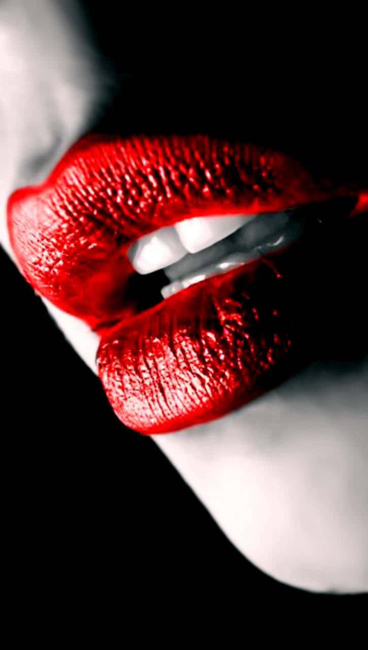 red lips, glossy red lips, black and white background, HD Phone Wallpaper