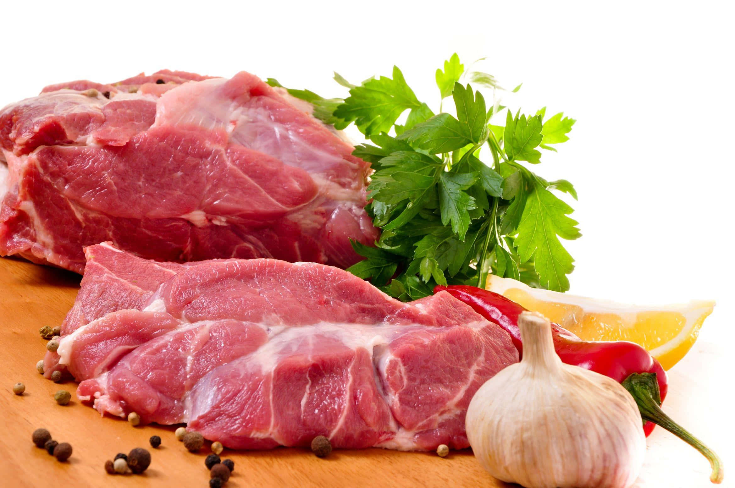 Red Meat, wooden cutting board, parsley, Full HD Desktop Wallpaper
