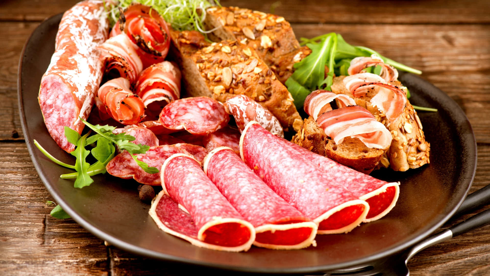 Red Meat, rustic plate, cured meats, Full HD Desktop Wallpaper